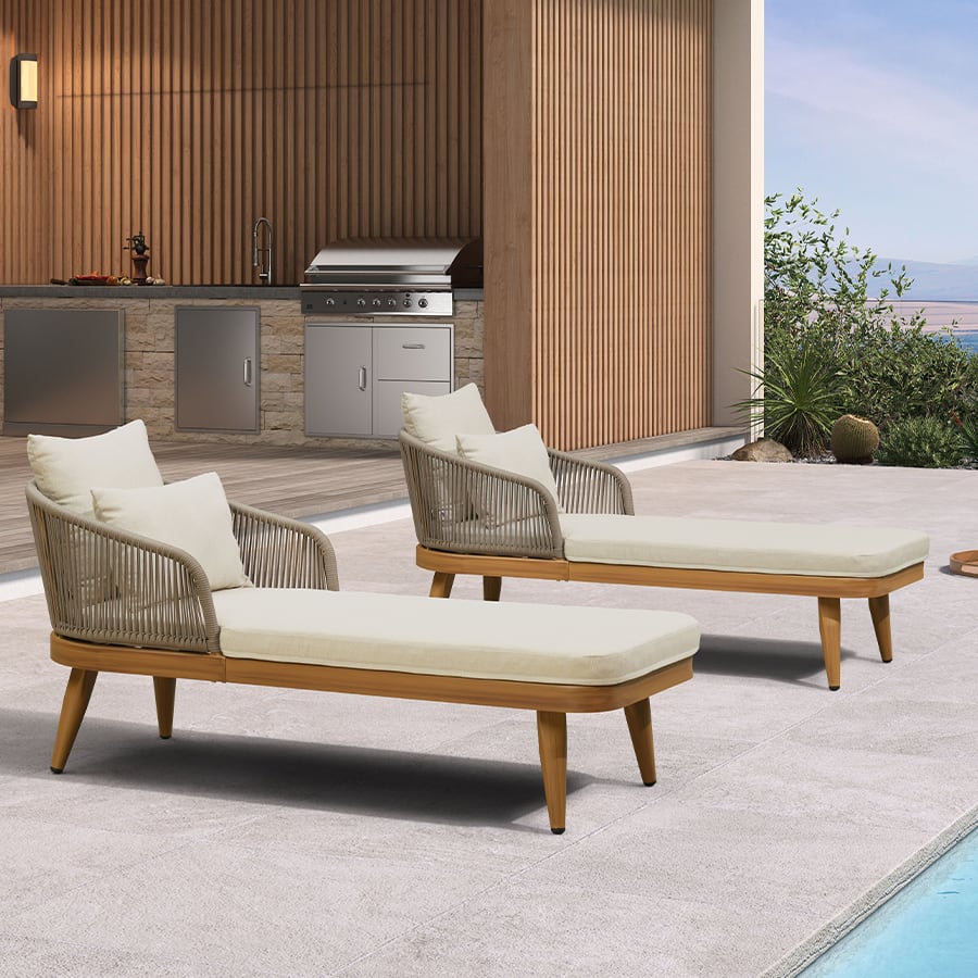 PURPLE LEAF - Outdoor Chaise Lounge Thick Cushion Aluminum Frame Patio Lounge Chair with Pillow & Lumbar Support Wicker Armrests - Champagne price history on PriceWatchPro