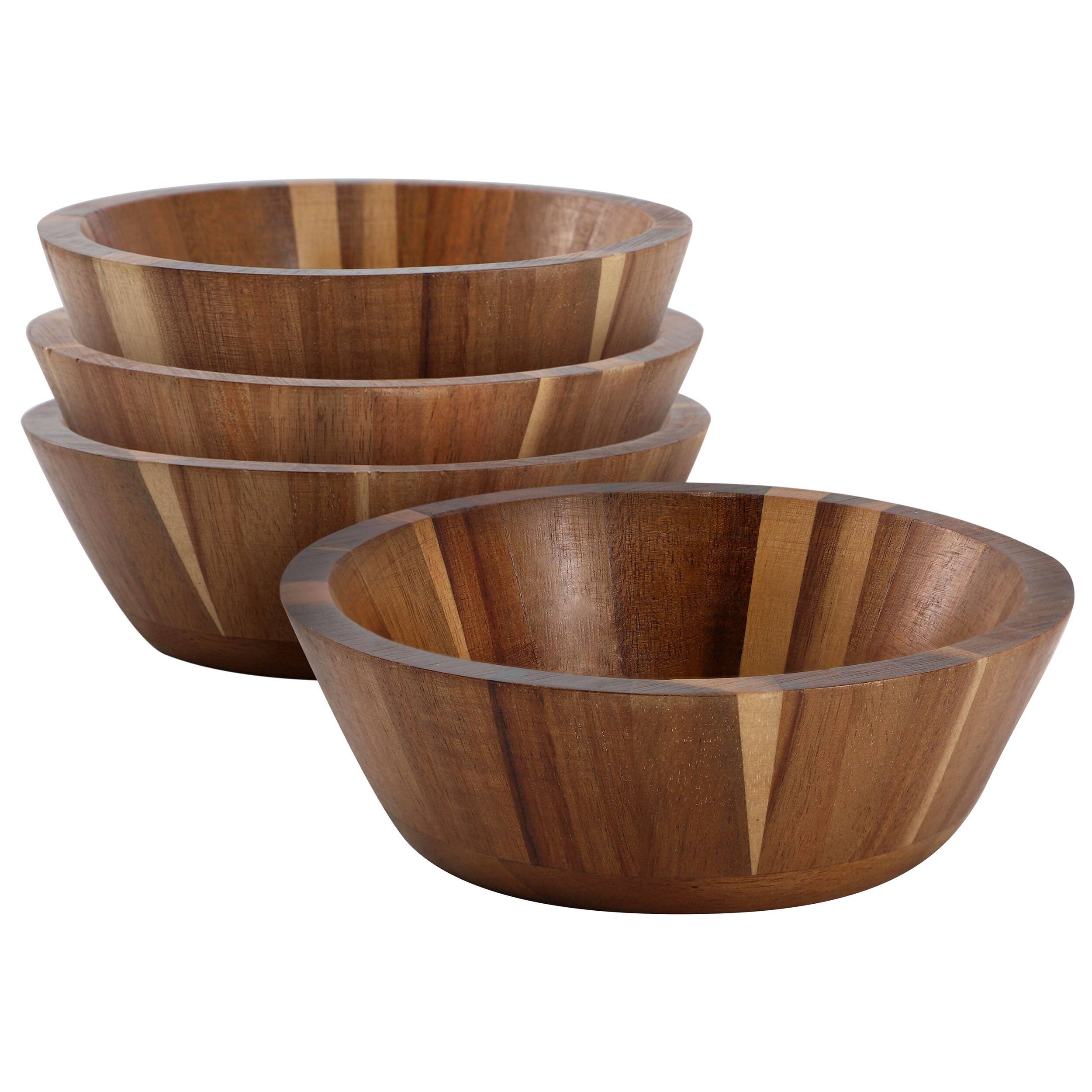 Angle. MegaChef - MegaChef 4 Piece 6.75 Inch Acacia Wood Salad Bowl Set - Brown.