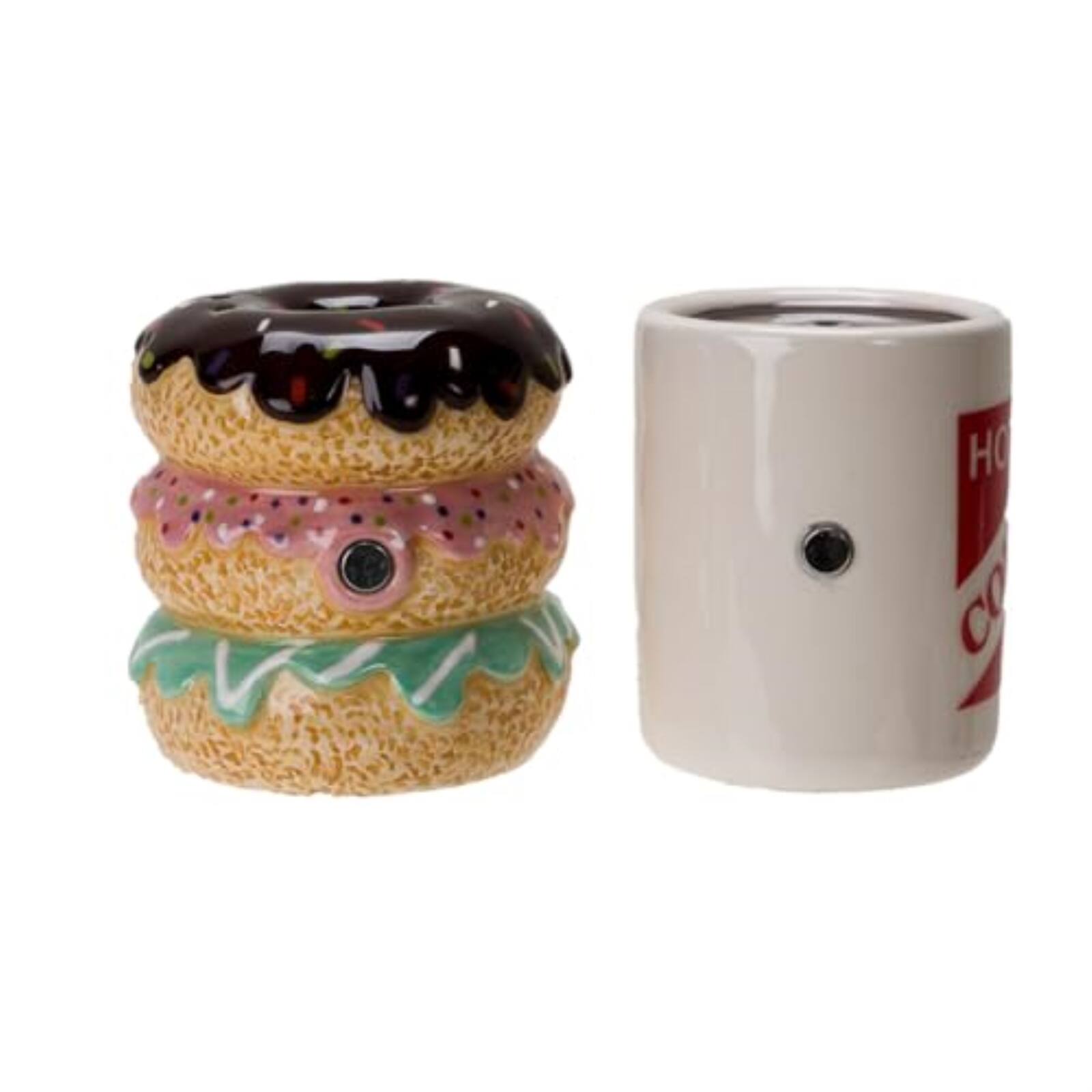 Alt View 3. Pacific Trading - Morning Brew Hot Coffee and Donut Shop Ceramic Magnetic Salt and Pepper Shaker Set - Multicolor.