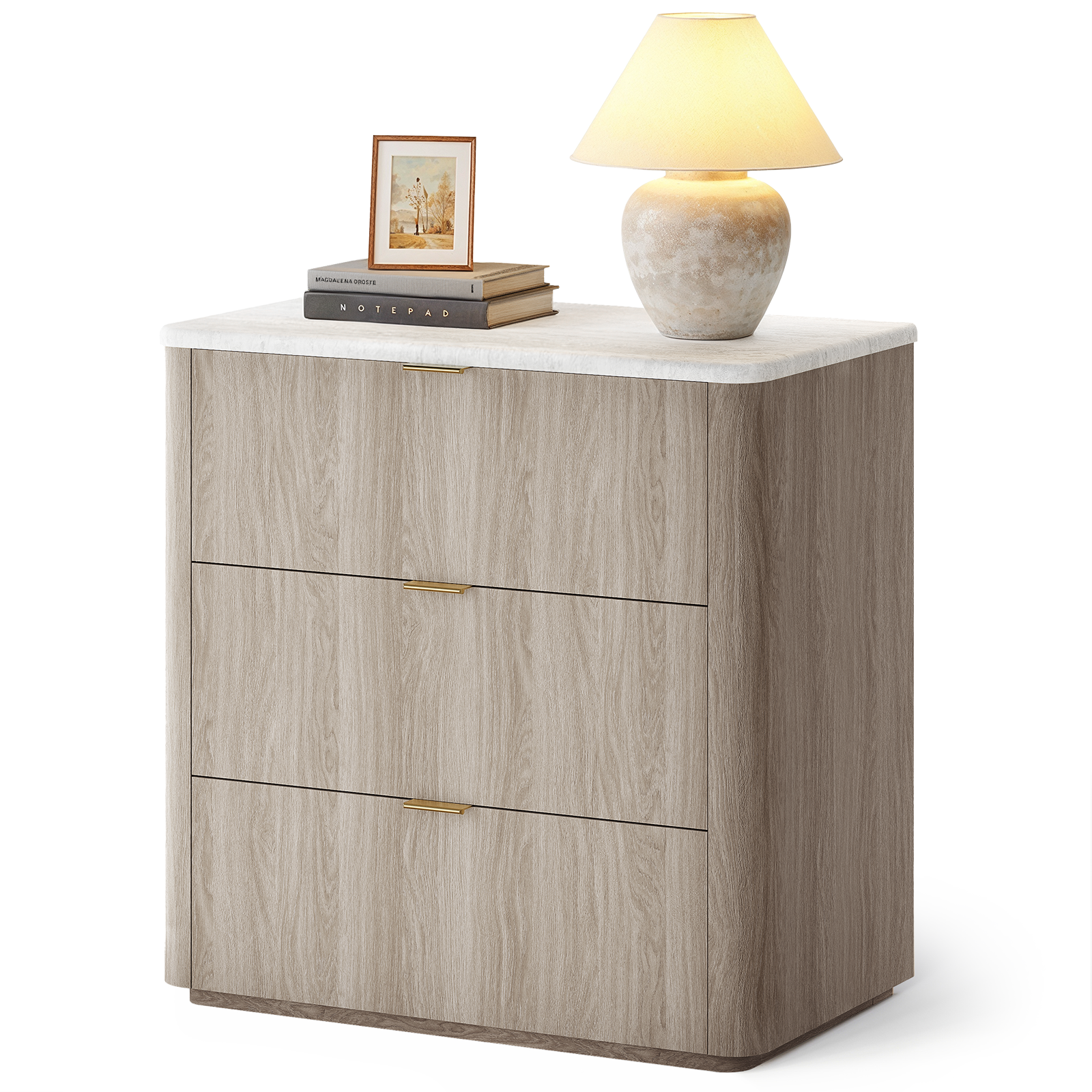 "ModernMate - 31.5"" Wide 3 Drawers Dresser Modern Faux Travertine Dresser Chest for Bedroom Living Room - Natural Grey" price history on PriceWatchPro