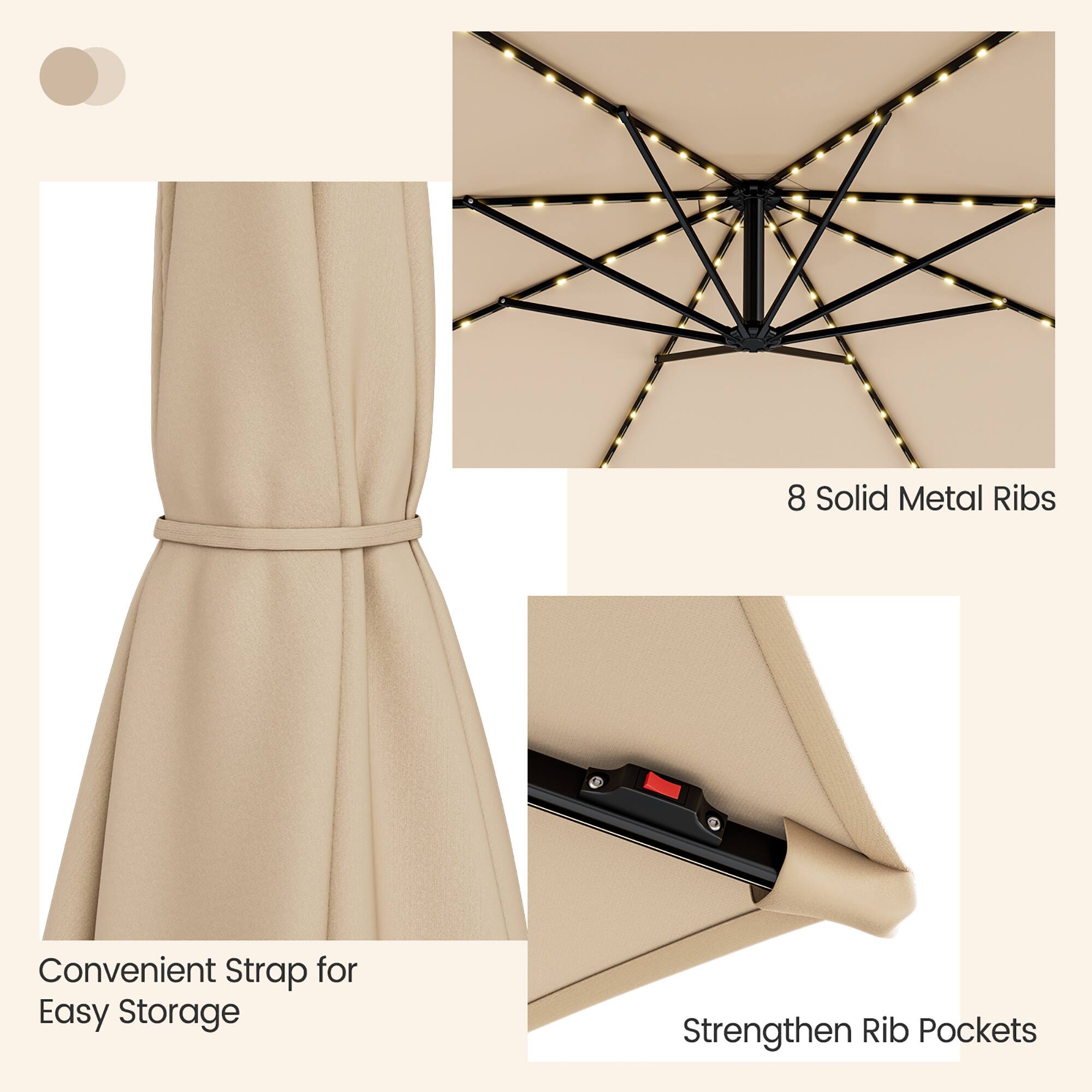 8 Solid Metal Ribs, Convenient Strap for Easy Storage, Strengthen Rib Pockets