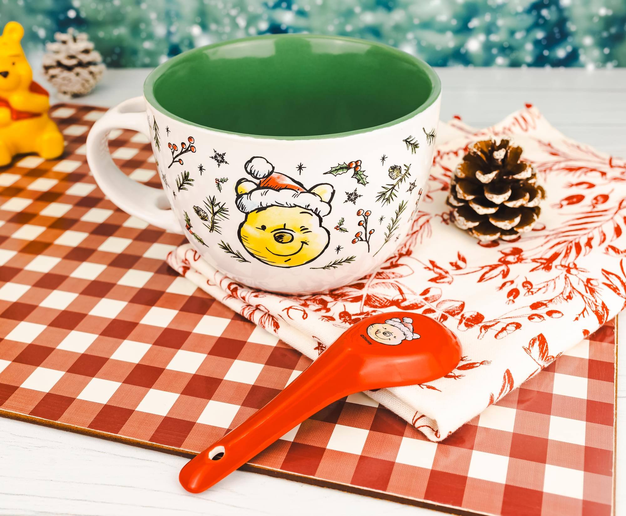 Alt View 4. Disney - Disney Winnie the Pooh Holly Ceramic Soup Mug With Spoon | Holds 24 Ounces - White.