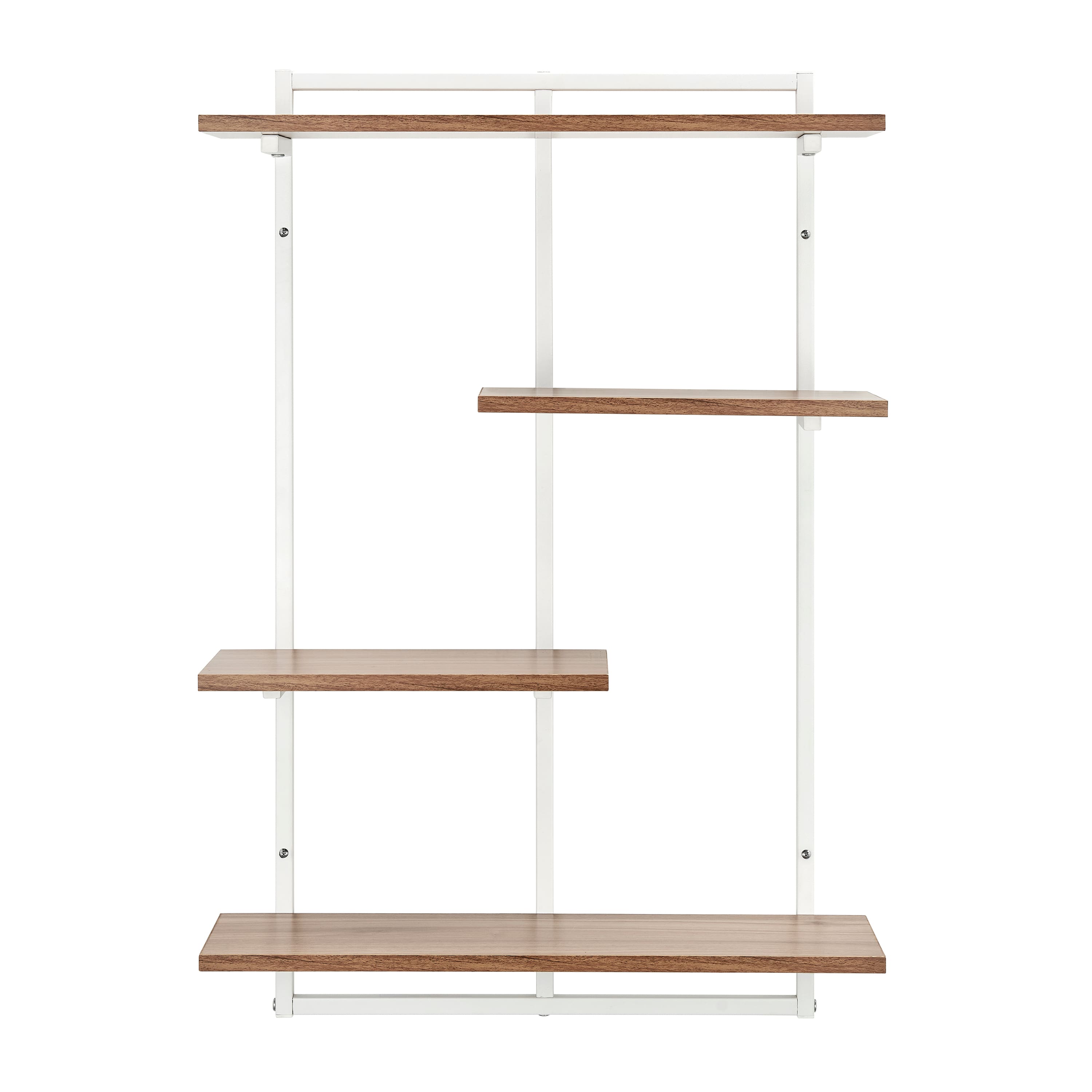 Danya B - Rhodes 4 Tier Windowsill Wall Shelf - White Metal Frame and Light Walnut MDF Shelves - White, Light Walnut
