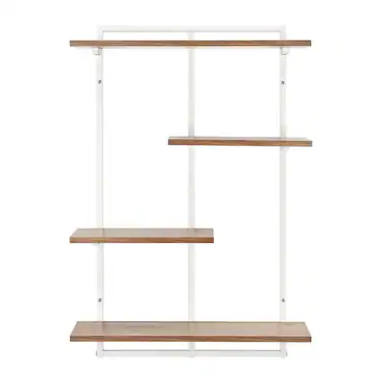 Front. Danya B - Rhodes 4 Tier Windowsill Wall Shelf - White Metal Frame and Light Walnut MDF Shelves - White, Light Walnut.