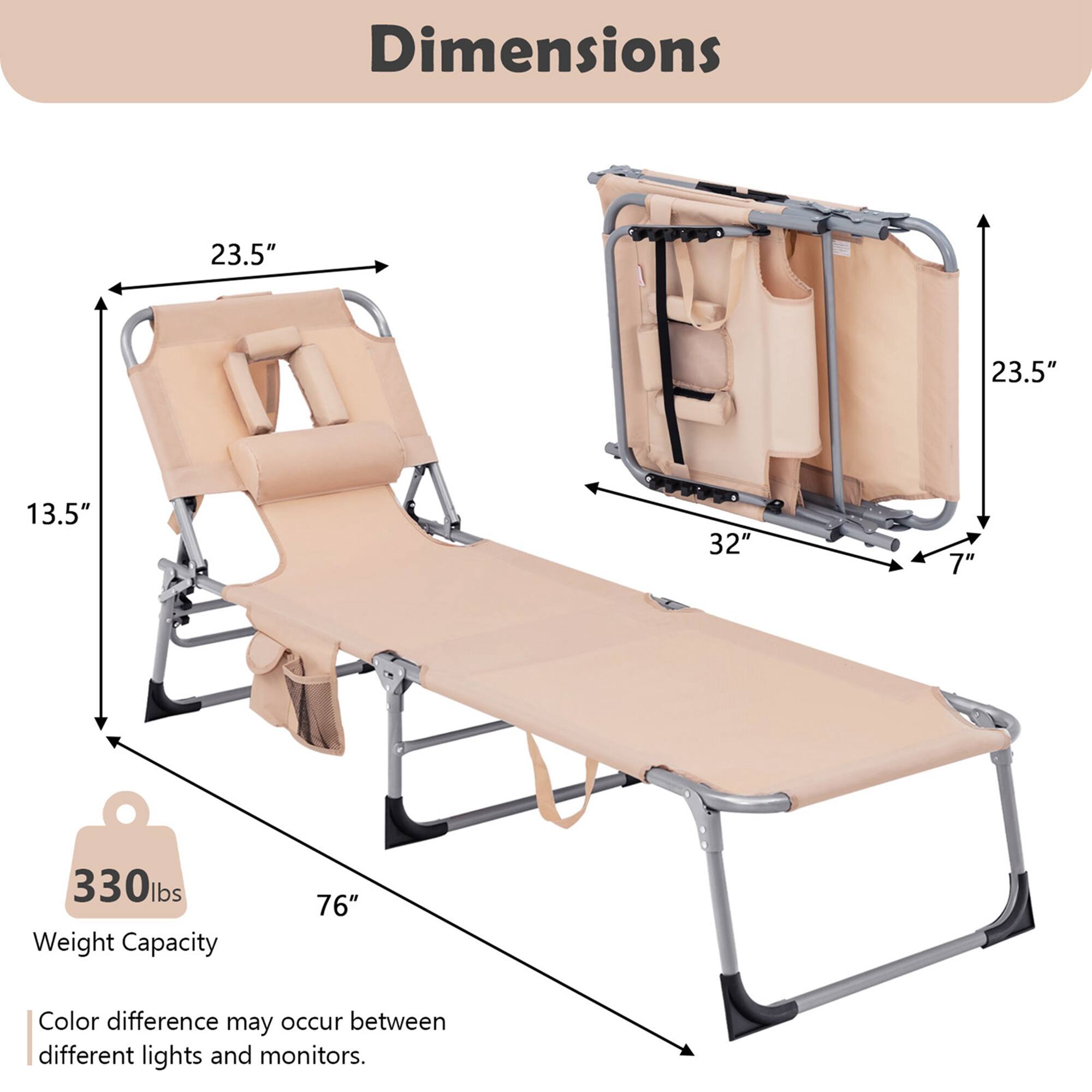 Dimensions: 23.5", 23.5", 13.5", 32", 7", 76"

Weight Capacity: 330 lbs

Color difference may occur between different lights and monitors.