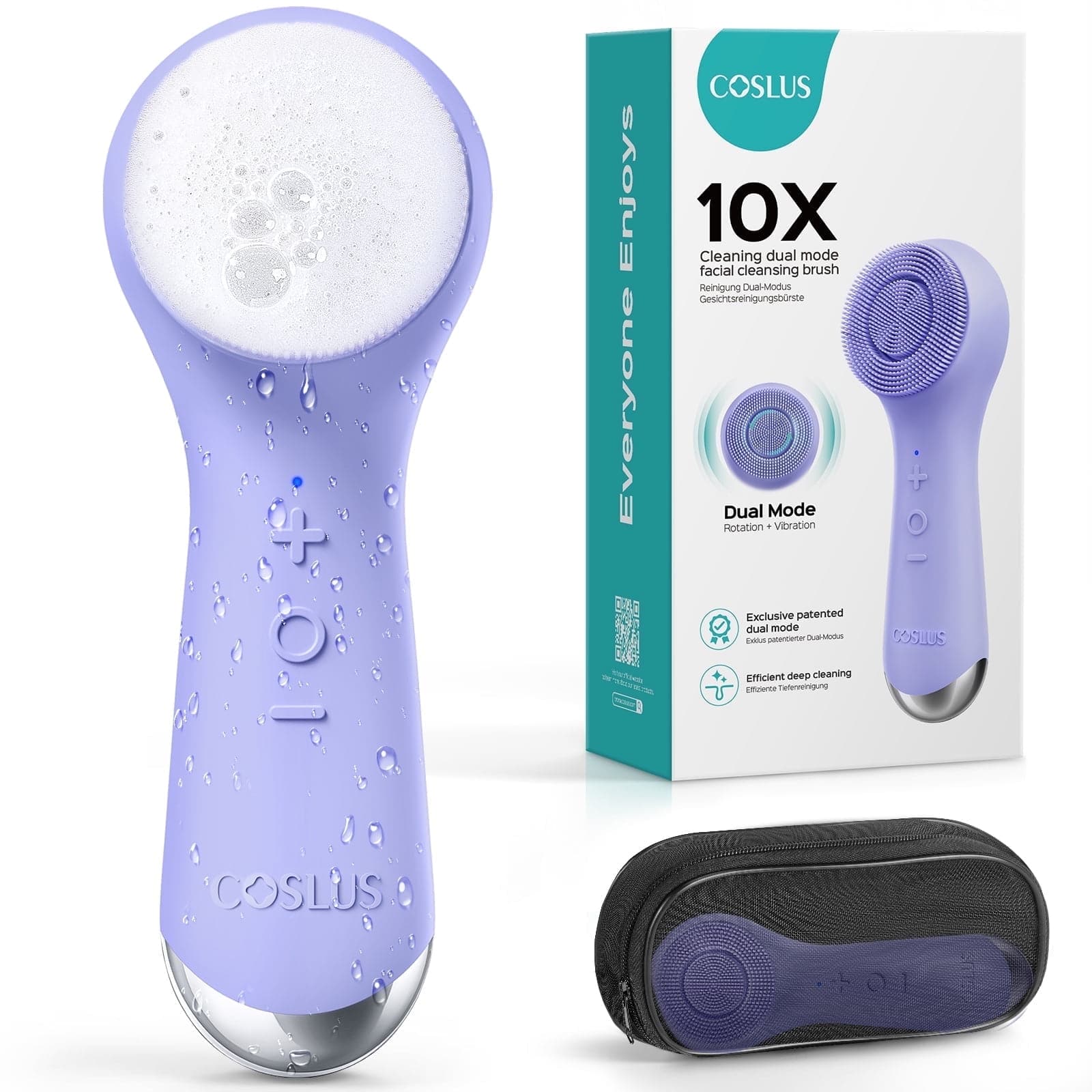 COSLUS - 2-in-1 Silicone Face Scrubber, Spin+Vibration Patented, Auto Foaming, for Men & Women