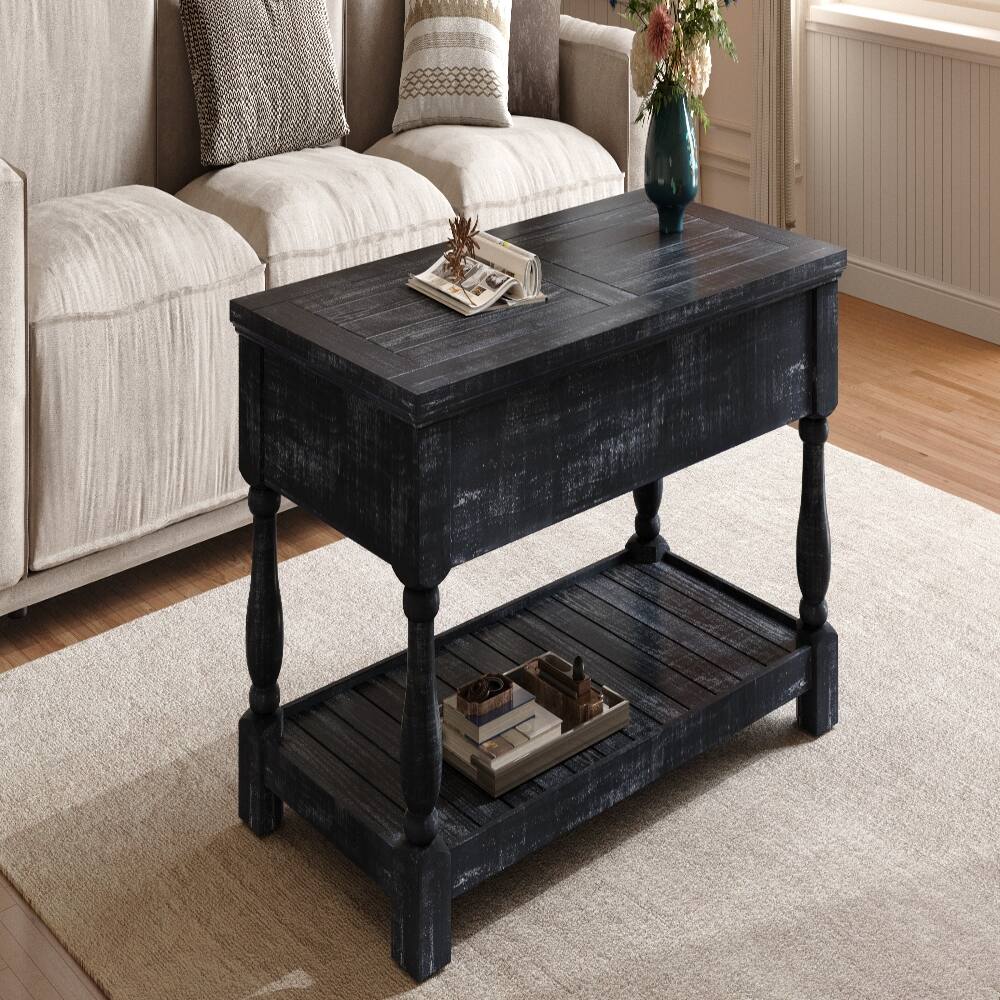 Alt View 9. Loheer - Loheer Farmhouse Lift Top Coffee Table Antique Black Solid Wood - Antique Black.