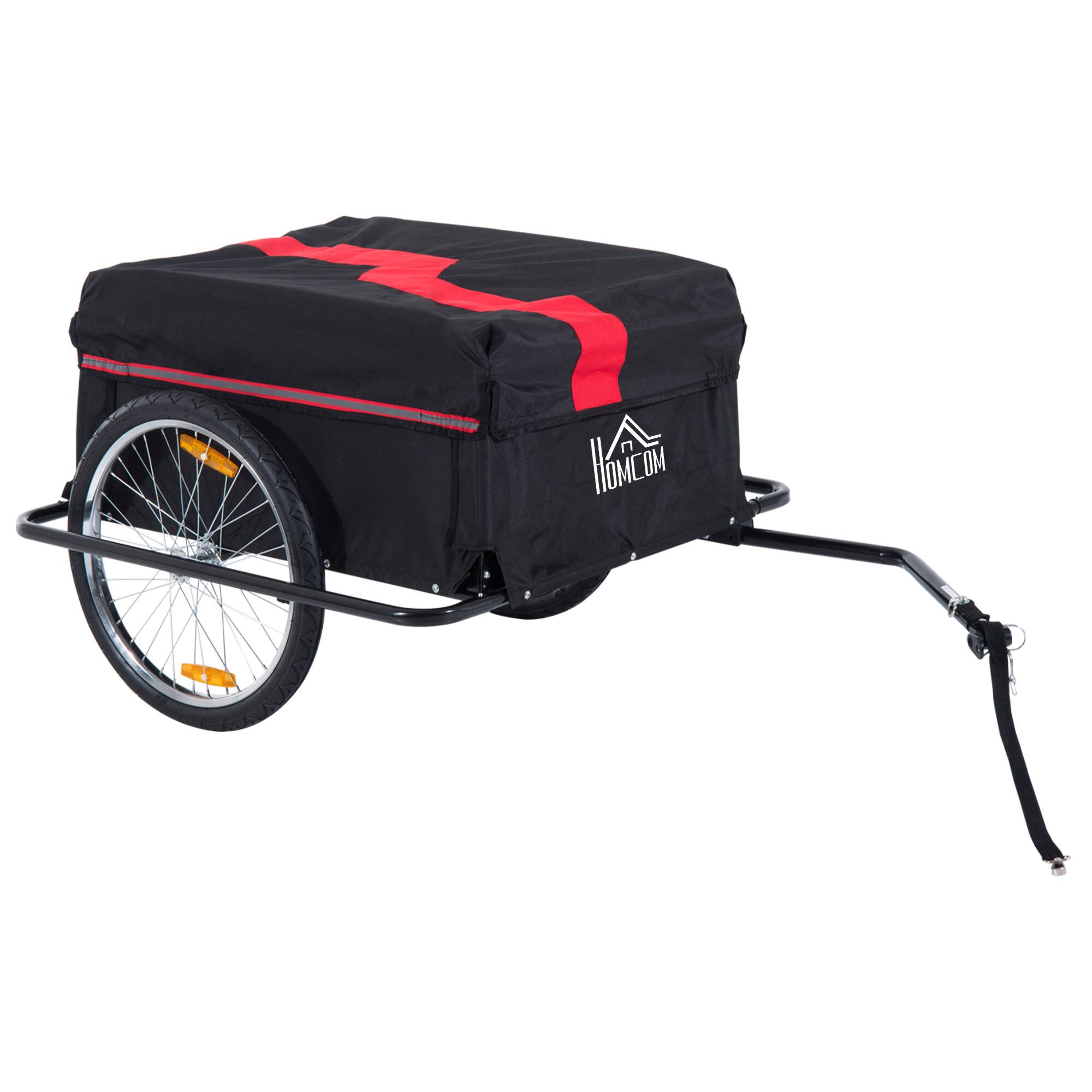 Aosom - Bicycle Cargo Trailer, Two-Wheel Bike Luggage Wagon Trailer with Removable Cover, Fits 22"-28" Bicycle Wheels - Black and Red