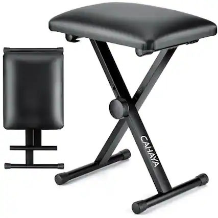 Front. CAHAYA - CAHAYA Keyboard Bench X-Style 16.3-19.6in Padded Cushion Piano Stool Bench Chair for Keyboards Piano CY0257.