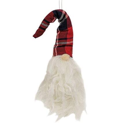 Front. BreeBe - *Red & Black Plaid Hat Santa Gnome Ornament - Red, Black.