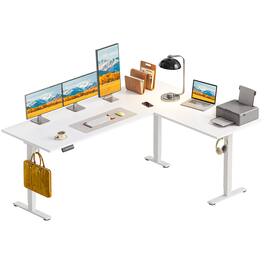 OffiGo - Reversible L Shaped Electric Standing Desk, Height Adjustable Corner Stand Up Computer Table for Home Office - White