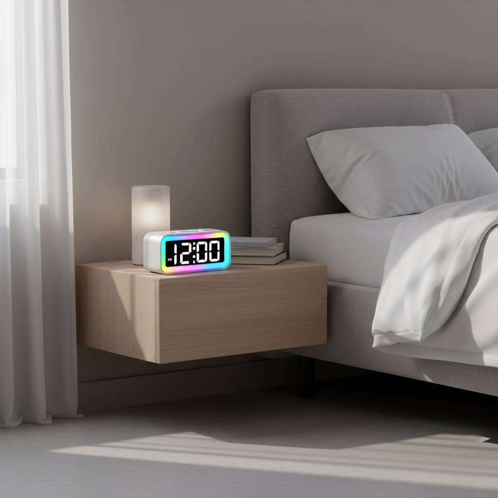 Alt View 1. Dazzed Corner - Colorful LED Digital Alarm Clock, Loud Dual Alarm, Snooze, USB Charging - Silver.