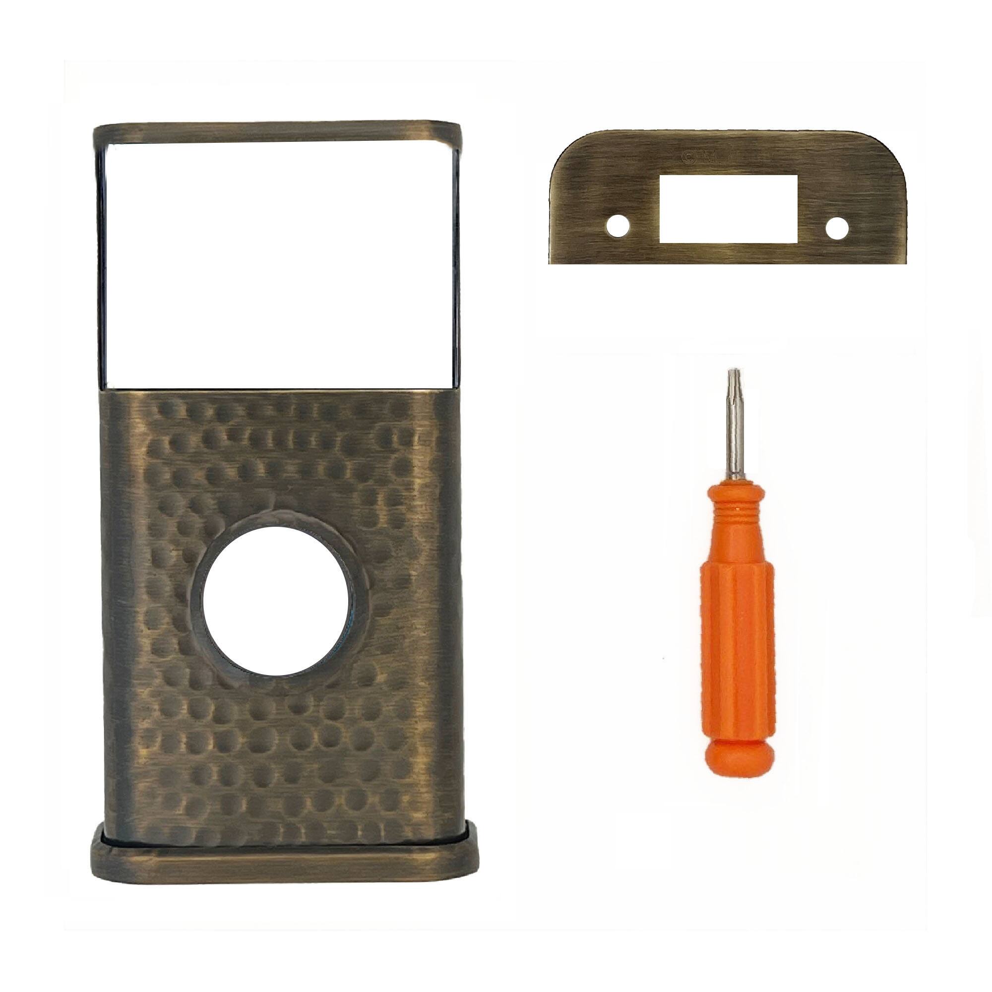 Back. Michael Healy - Hammered Video Doorbell Cover (Ring 2nd Gen) - Antique Brass.