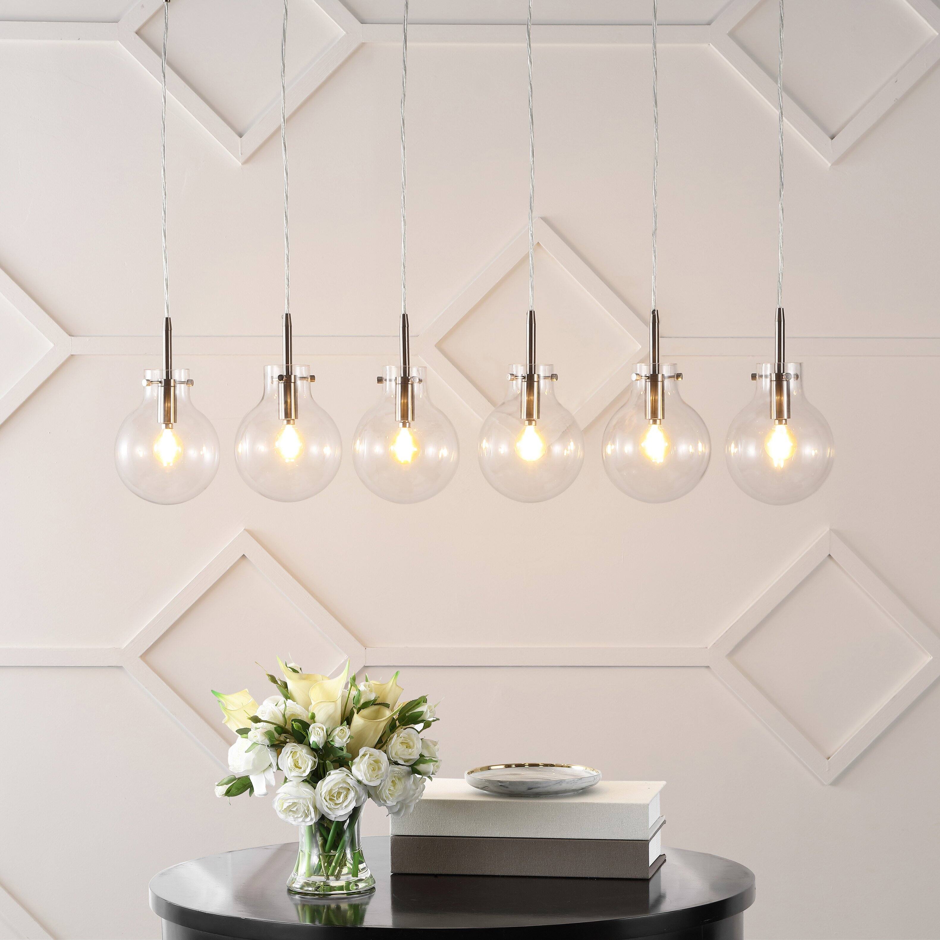 Alt View 1. Jonathan Y - Harlow 40.5" 6-Light Modern Contemporary Round Glass/Iron LED Linear Pendant, Nickel/Clear - Nickel/Clear.