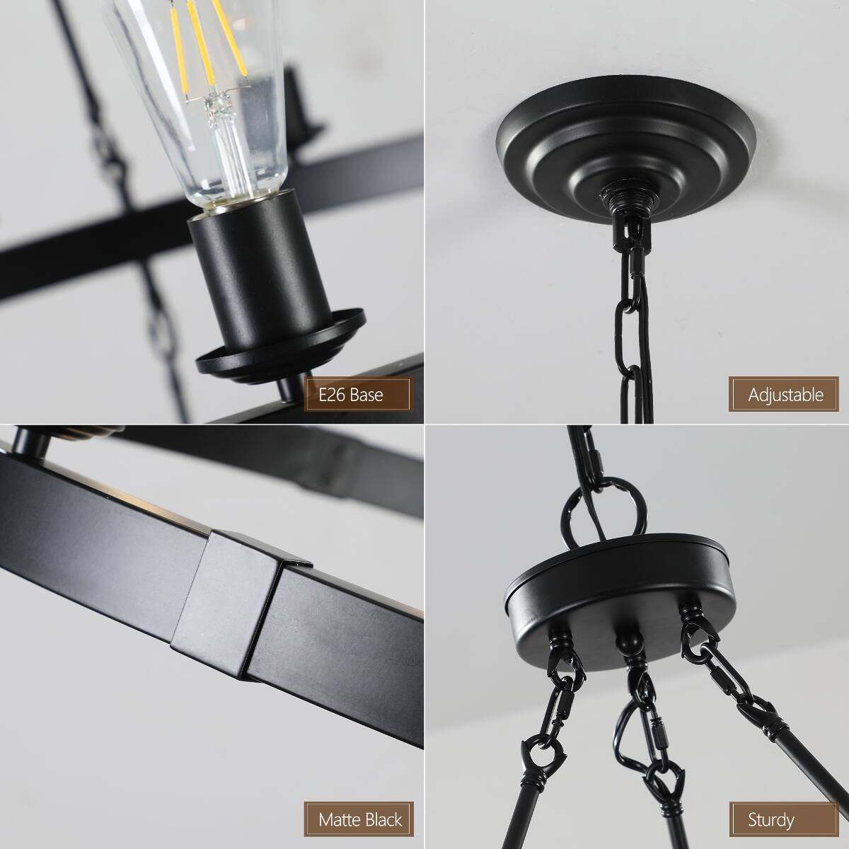 E26 Base  
Adjustable  
Matte Black  
Sturdy