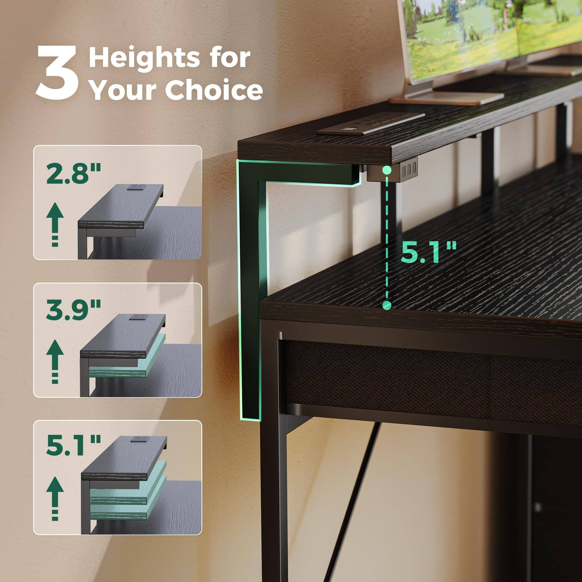 3 Heights for Your Choice

2.8"

3.9"

5.1"