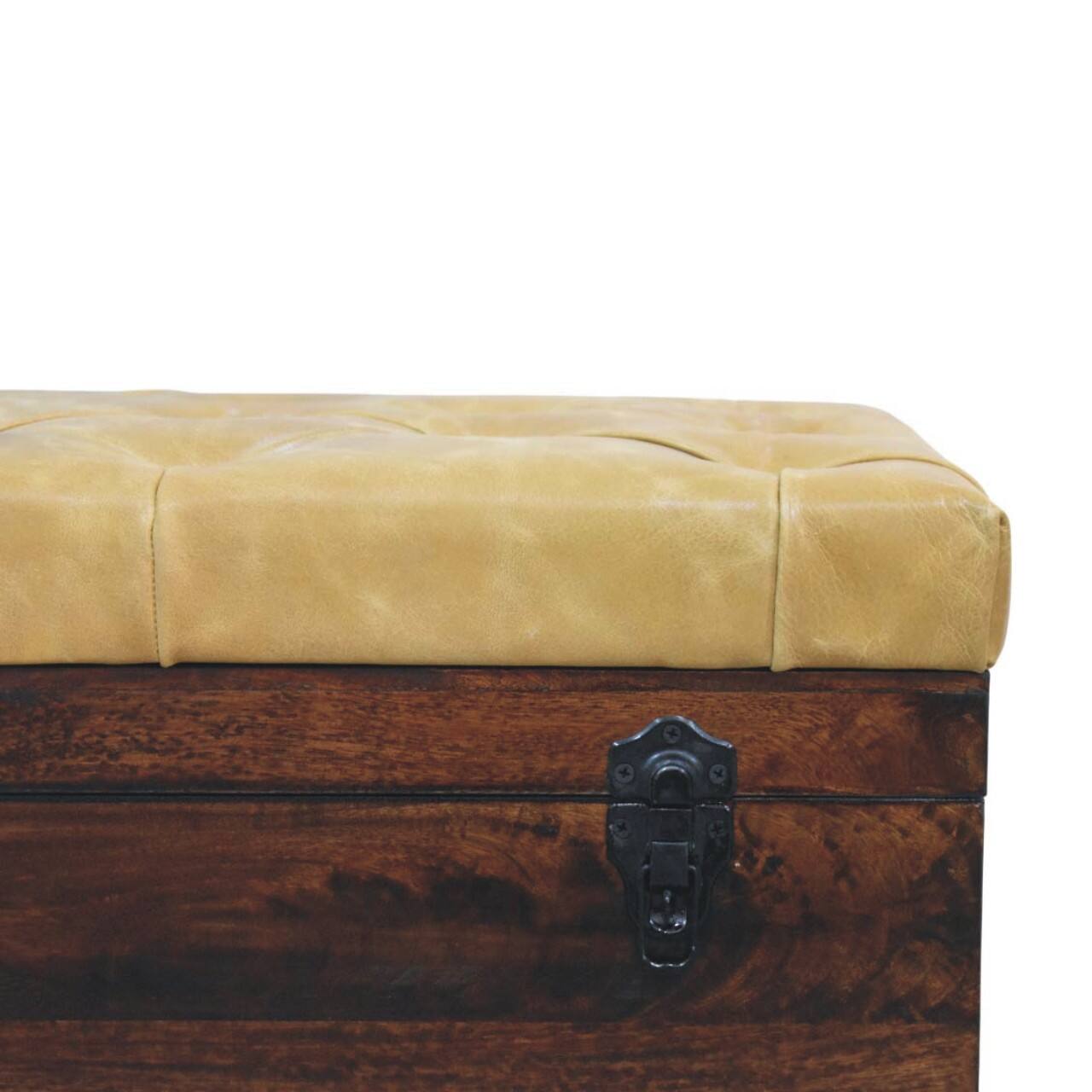 Back. Artisan Furniture - Artisan Furniture Solid Wood Walnut Storage Trunk Bench with Tan Leather, Orange and Dark Brown - Orange And Brown.