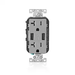 Leviton - Decora 20 amps 125 V Outlet and USB Charger 5-20R 1 pk - Gray