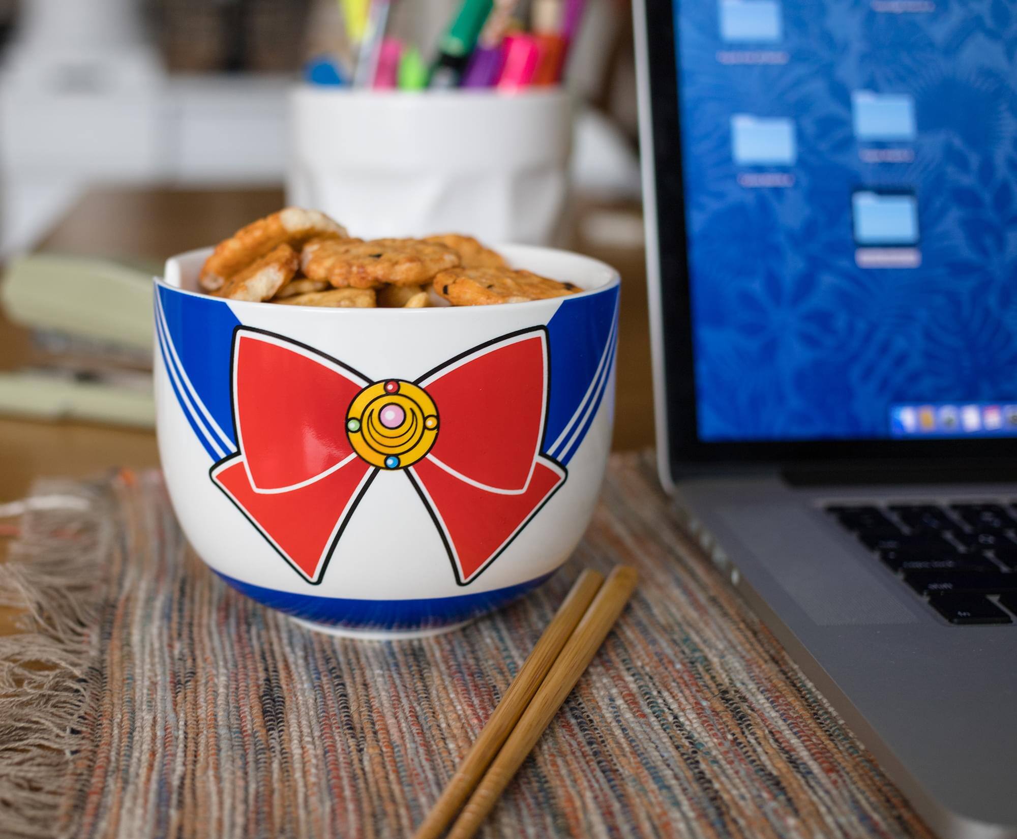 Alt View 10. Just Funky - Sailor Moon Japanese Dinnerware Set | 16-Ounce Ramen Bowl, Chopsticks - Blue.