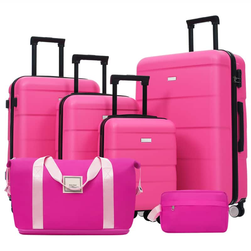 HTUTWOO - Hardshell Luggage -6 Piece with 2 Bags,Carry on Suitcase with Handle Password Lock,Double Spinner Wheels,16"/20"/24"/28" - Pink