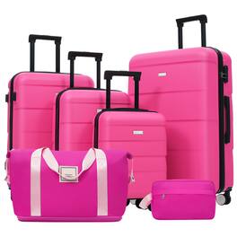 HTUTWOO - Hardshell Luggage -6 Piece with 2 Bags,Carry on Suitcase with Handle Password Lock,Double Spinner Wheels,16"/20"/24"/28" - Pink