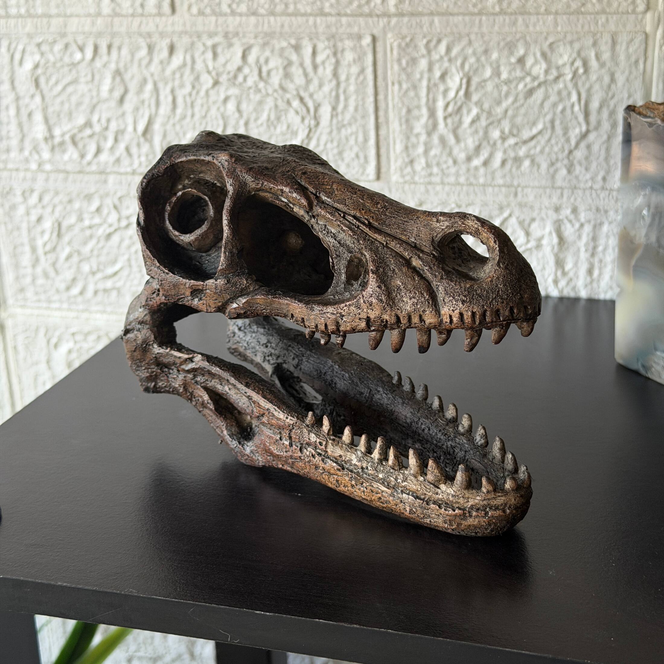 Alt View 3. Things2Die4 - Velociraptor Statue Brown Resin Dinosaur Fossil Replica 7 Inch Decor - Brown.