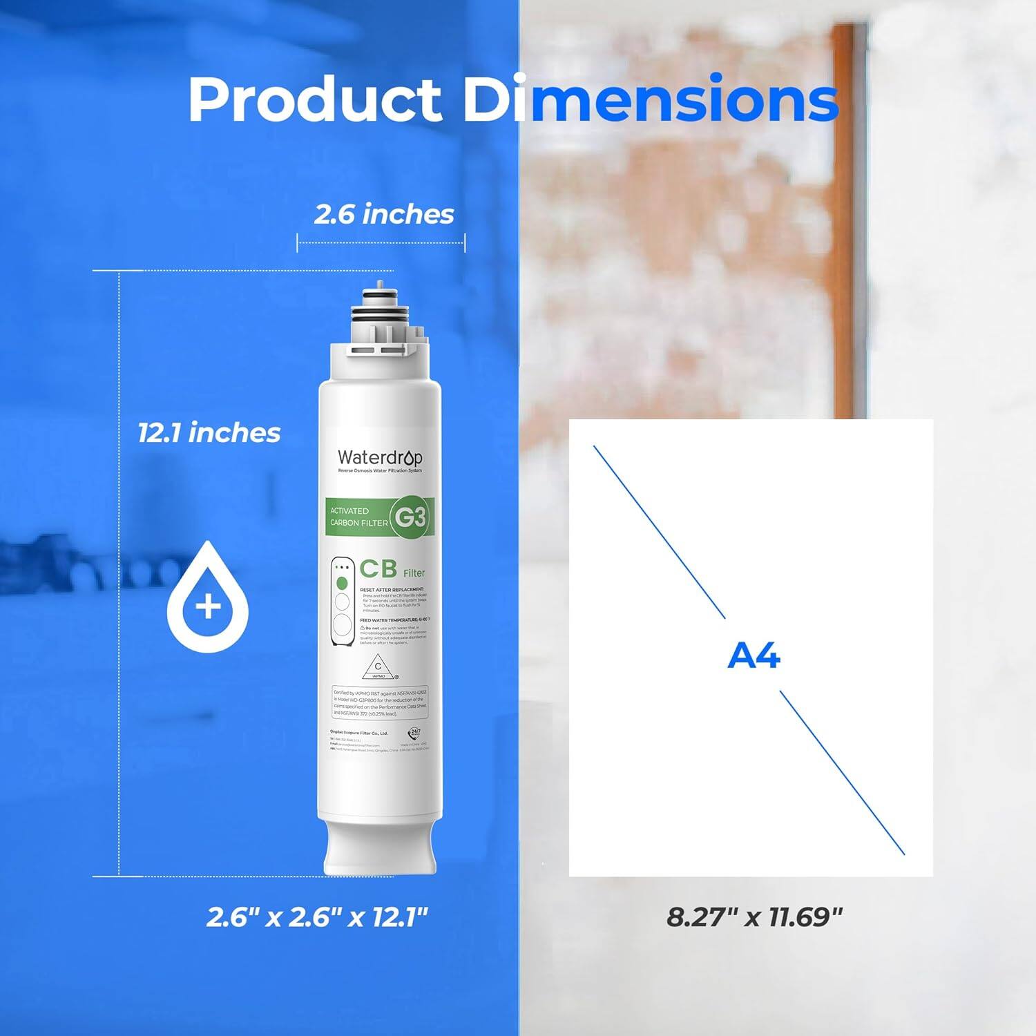 Product Dimensions

2.6 inches  
12.1 inches  
2.6" x 2.6" x 12.1"  

A4  
8.27" x 11.69"