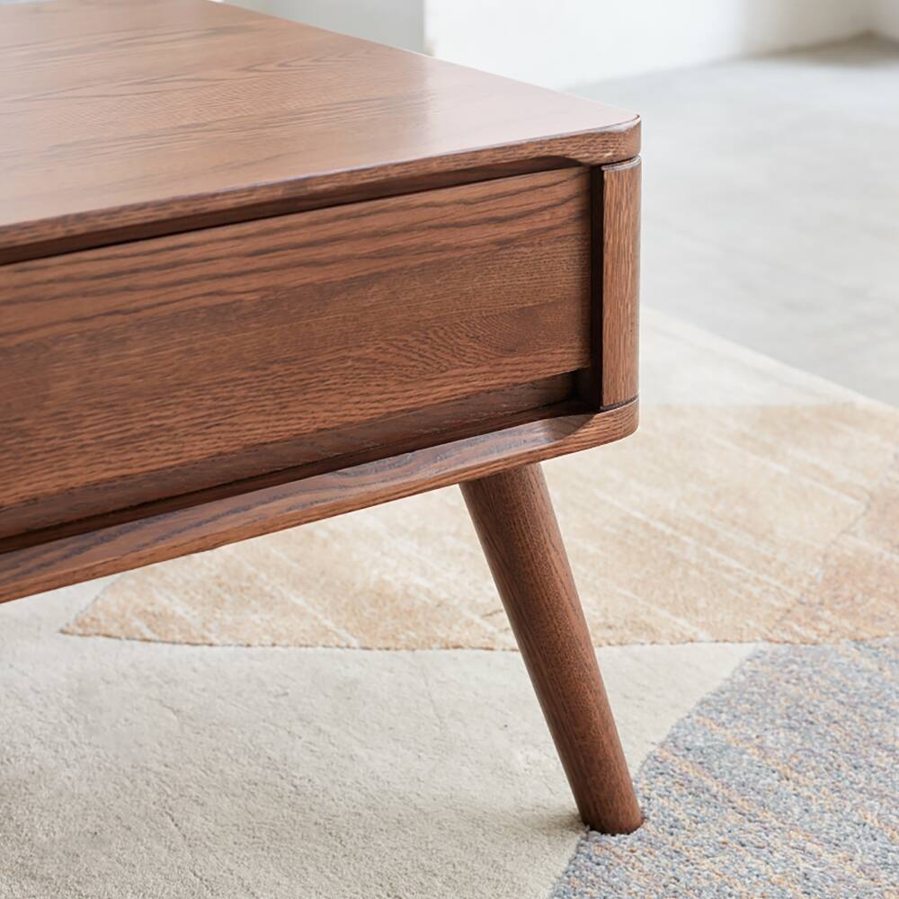 Back. Loheer - Loheer Lift Top Coffee Table Solid Oak Wood Elevating Center Table with Hidden Storage Walnut Work From Home Desk - Walnut.