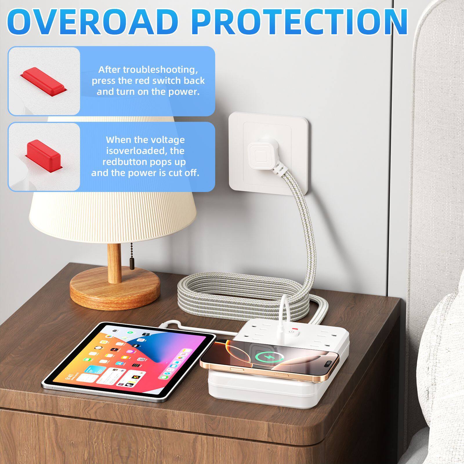 OVERLOAD PROTECTION

After troubleshooting, press the red switch back and turn on the power.

When the voltage is overloaded, the red button pops up and the power is cut off.