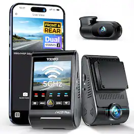 VIOFO - A229 Plus Dash Cam Front and Rear, Dual STARVIS 2 Sensors, 2 Channel HDR, 1440P+1440P Voice Control Car Dash Camer