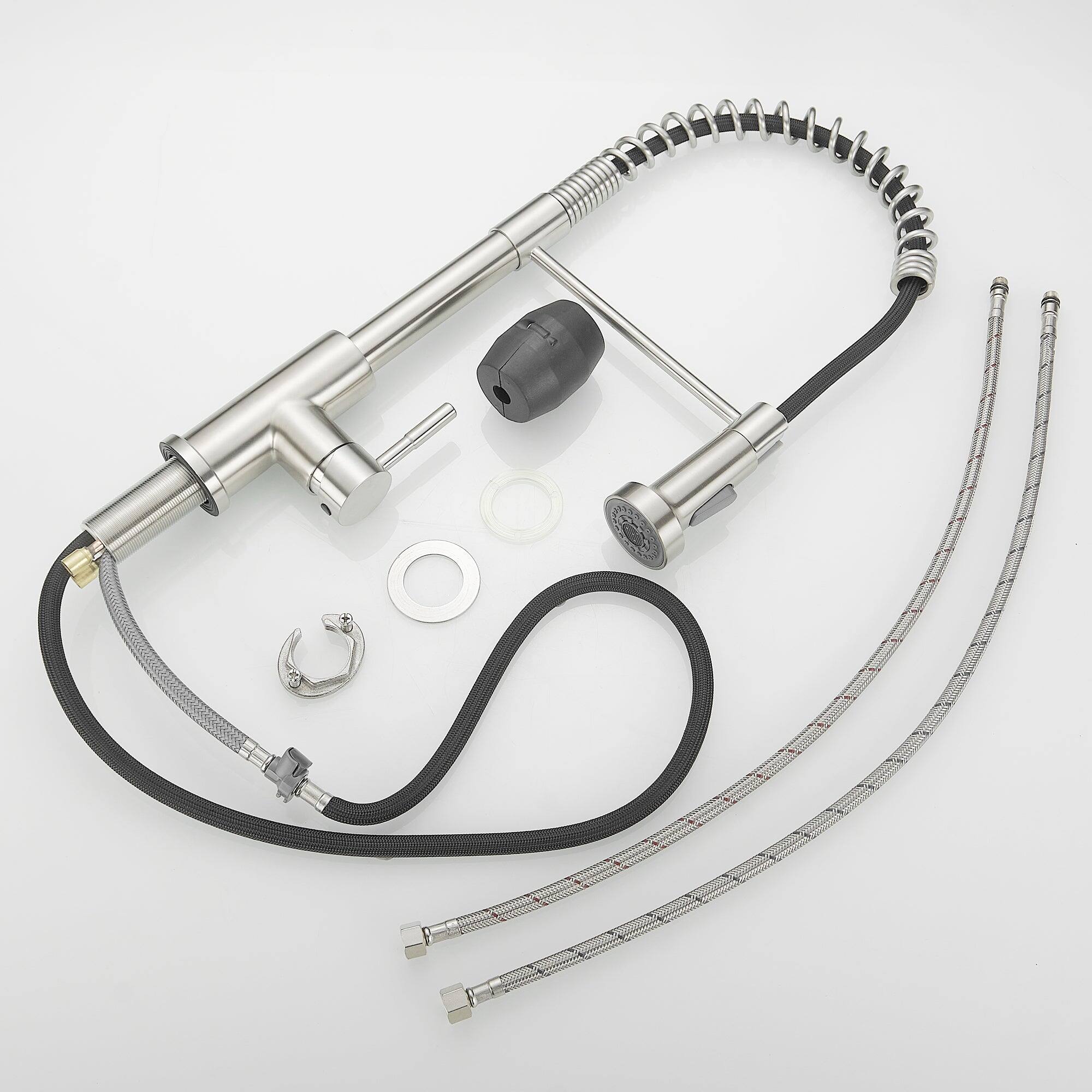 Alt View 2. Boyel Living - Brushed Nickel Single Handle Pull Down Sprayer Kitchen Faucet Stainless Steel with Water Supply Hoses - Brushed Nickel.