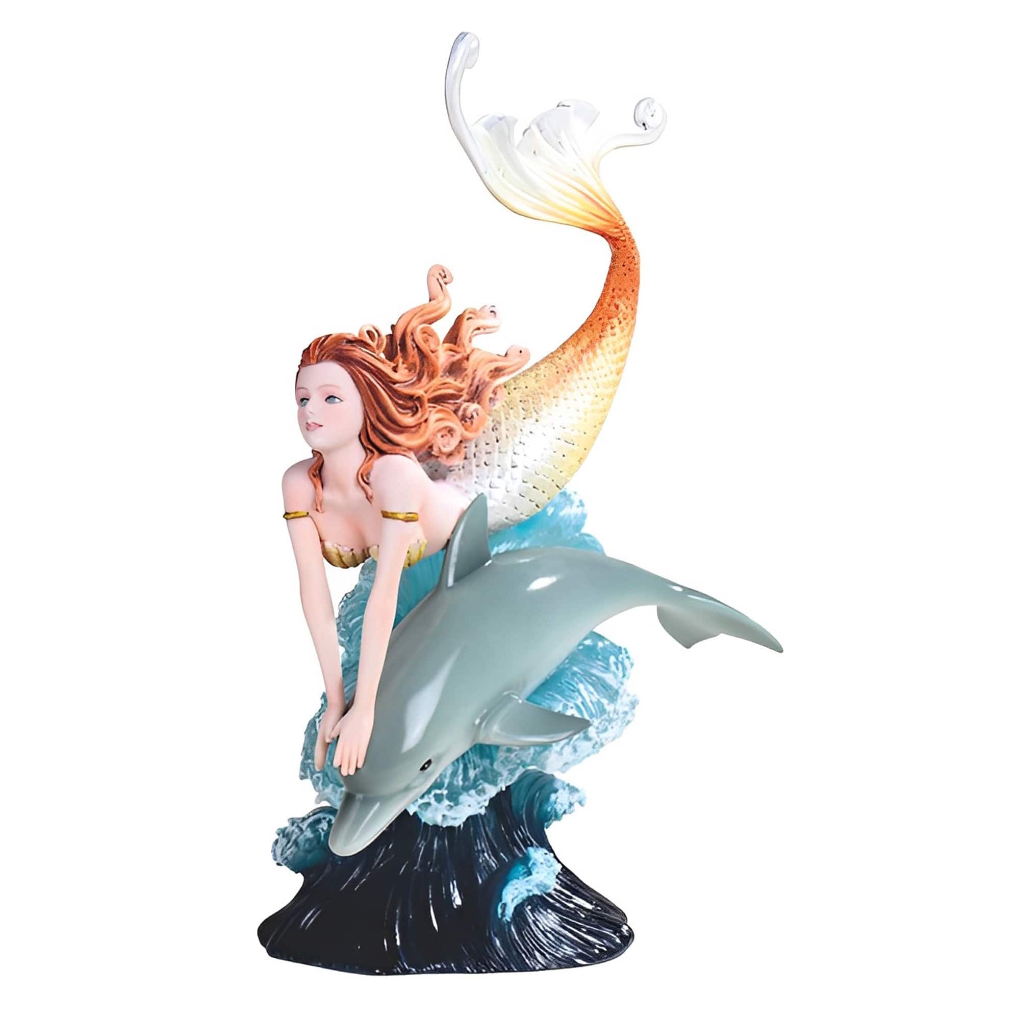 FC Design - 10"H Mermaid Swimming with Dolphin Figurine Statue Office Desk Tabletop Home Decor Gift - Multi-Color