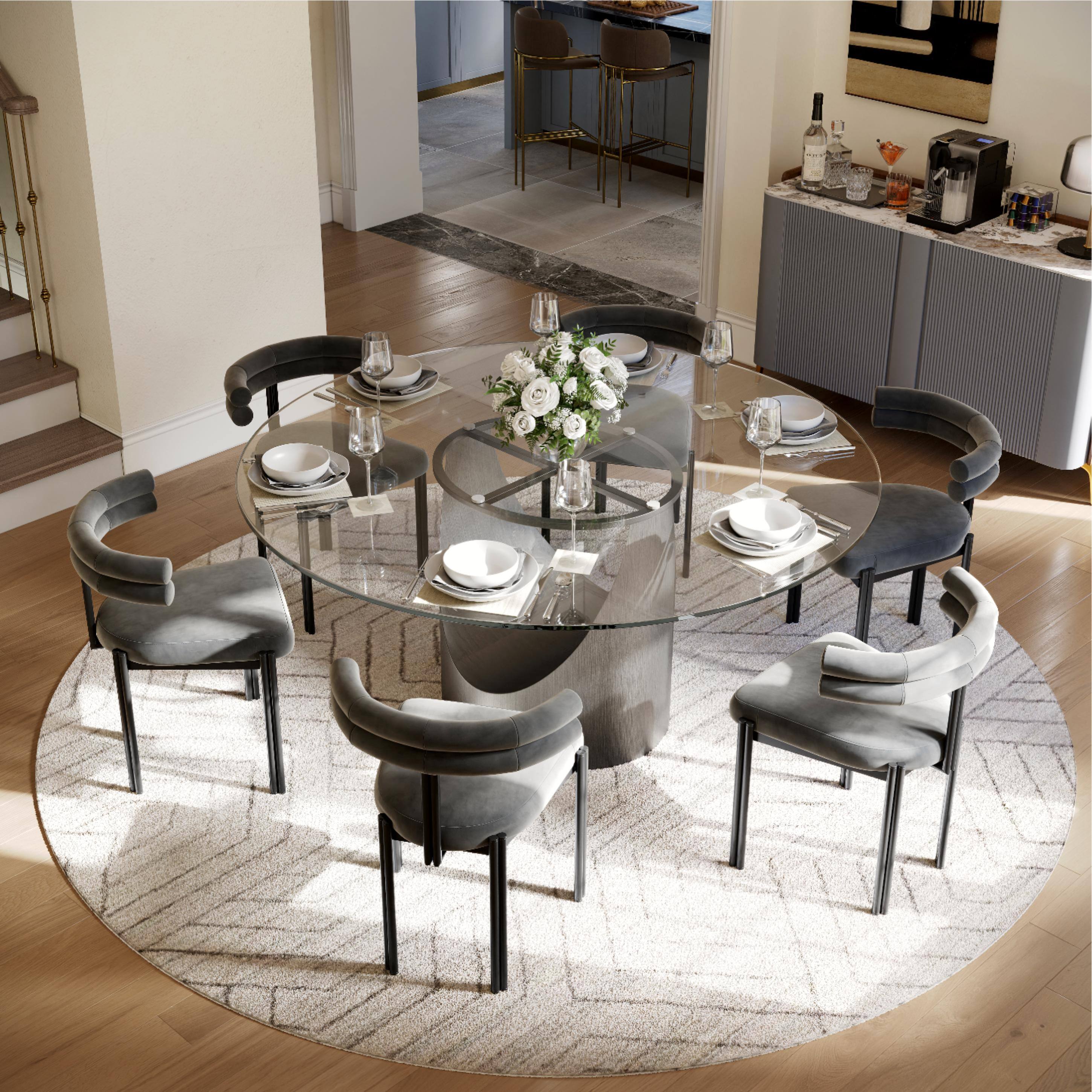 Left. POVISON - Modern Velvet Upholstered Dining Chairs Set of 2, Gray Side Chairs, Fully Assembled - Gray & Black.