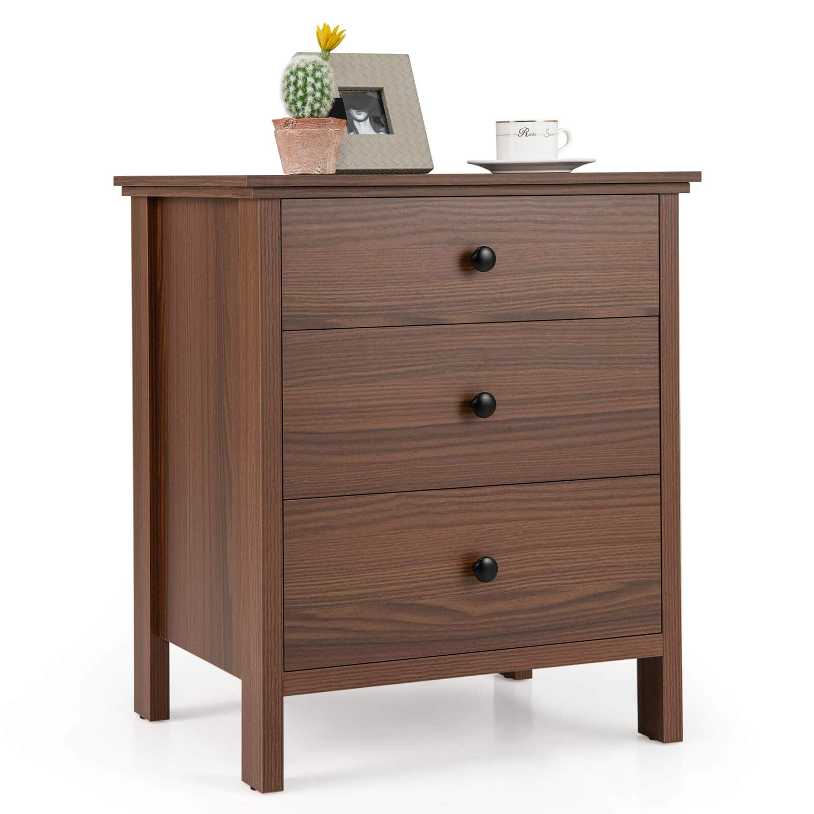 Front. Costway - Costway Nightstand with 3 Drawer for Bedroom Compact Storage Chest Modern Sofa Side - Brown.