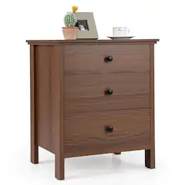 Costway - Nightstand with 3 Drawer for Bedroom Compact Storage Chest Modern Sofa Side - Brown