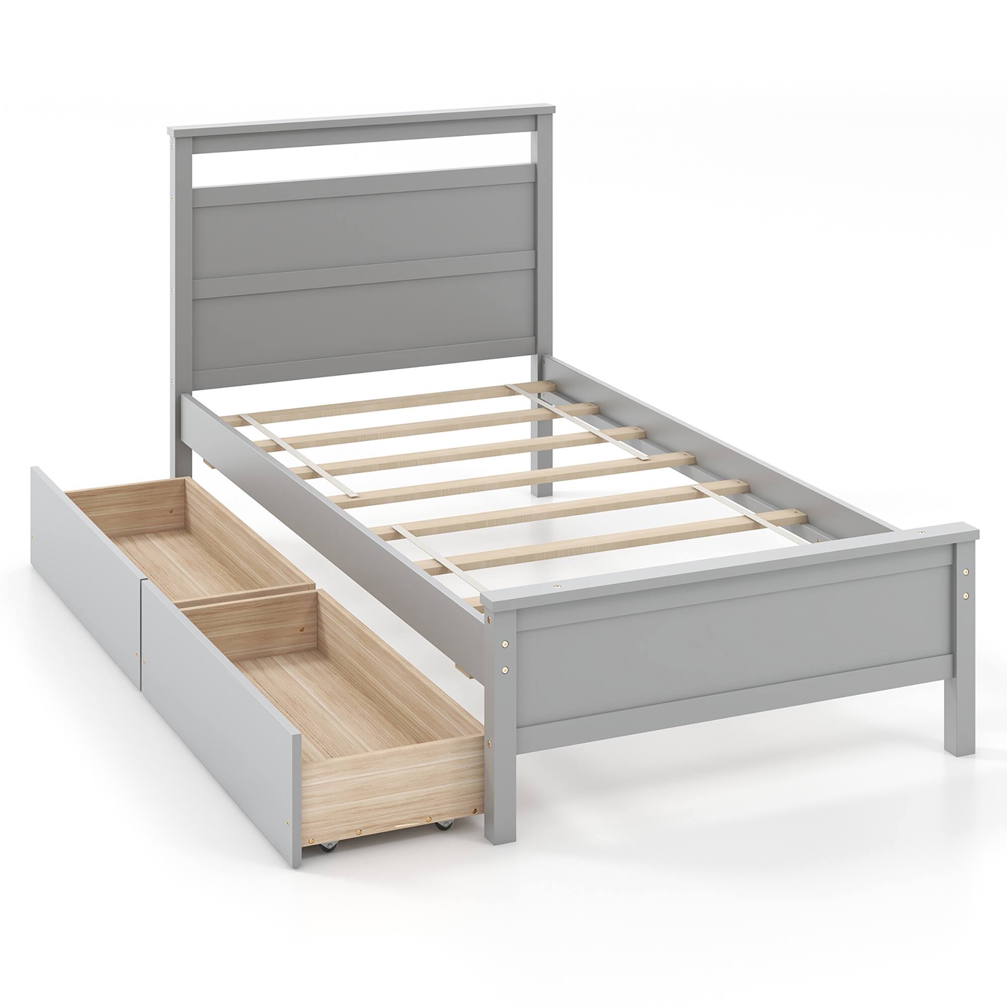 Alt View 9. Gymax - Gymax Twin Size Platform Bed w/ Drawers 2 Pull-out Drawers Headboard & Footboard Gray - Gray.