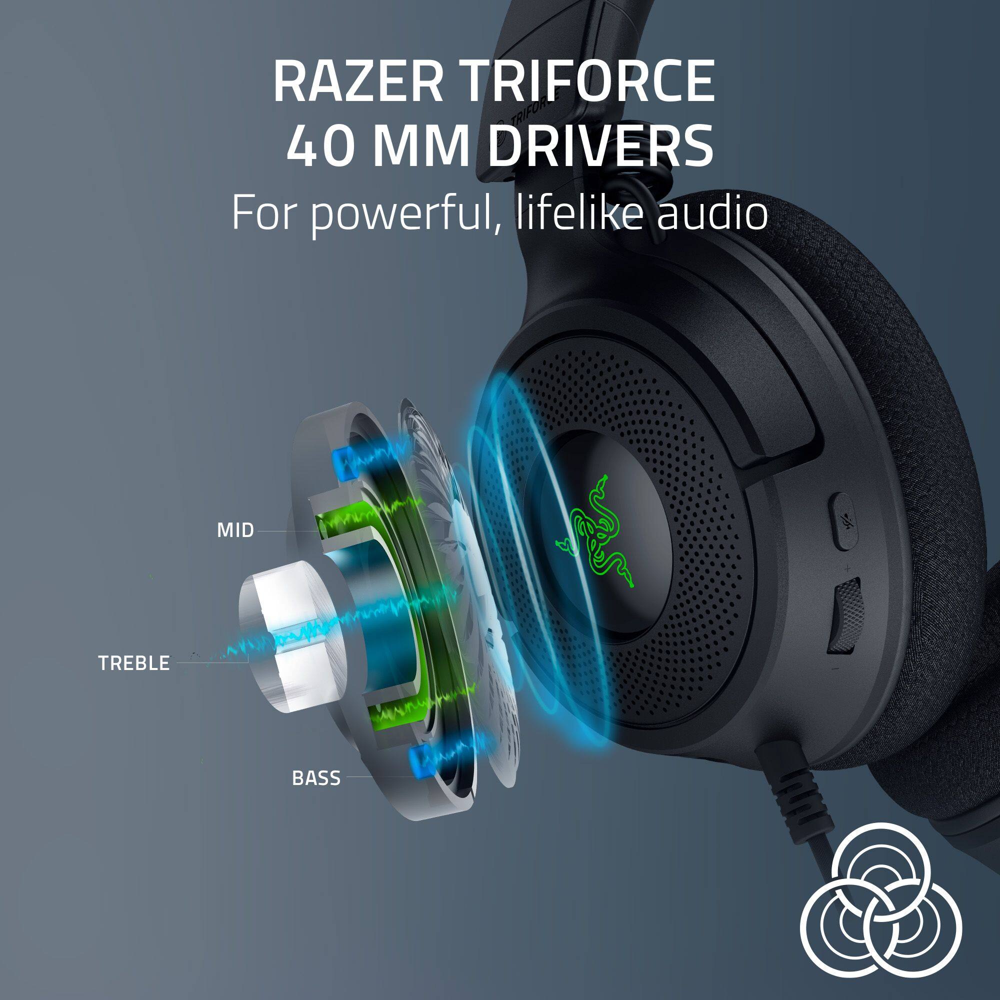 RAZER TRIFORCE 40 MM DRIVERS
For powerful, lifelike audio
MID
TREBLE
BASS