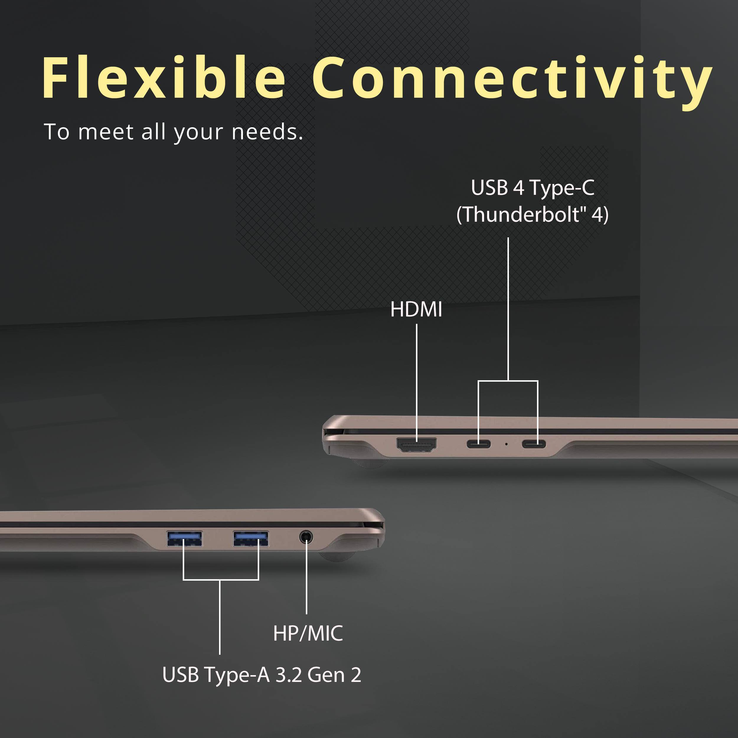 Flexible Connectivity  
To meet all your needs.  
USB 4 Type-C (Thunderbolt™ 4)  
HDMI  
HP/MIC  
USB Type-A 3.2 Gen 2