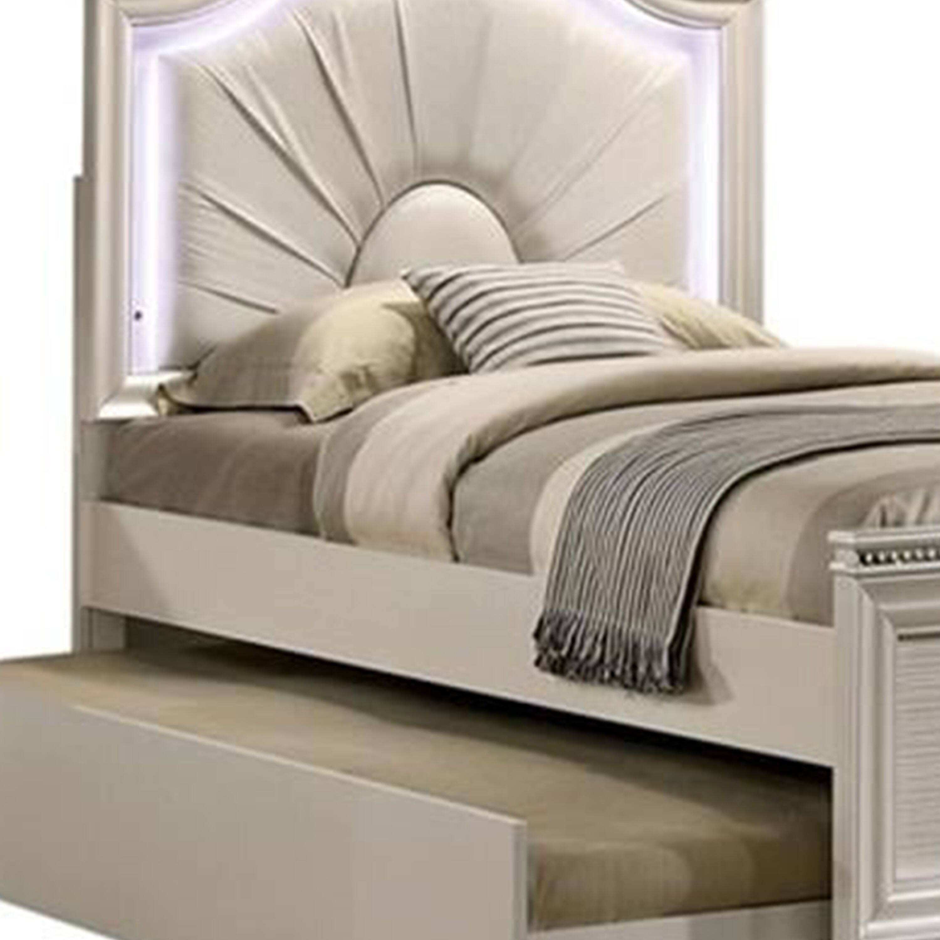 Alt View 1. Manhattan Lane - Jisoo Twin Size Bed, Pearl White Upholstery, Radial Arch Headboard - Pearl White.