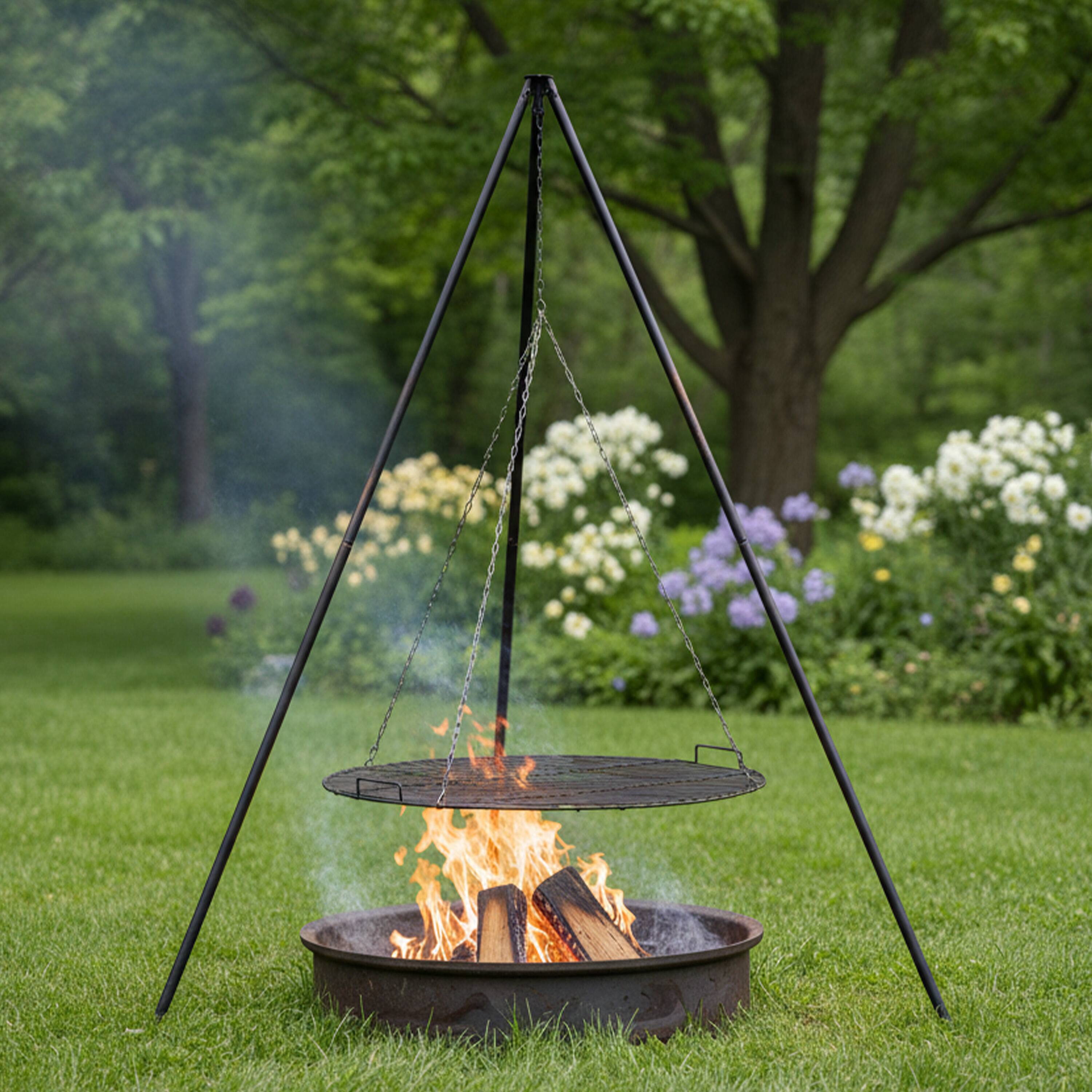 Alt View 7. Sunnydaze - 30" Powder-Coated Steel Fire Pit Tripod Grilling Set for Cooking - Black.