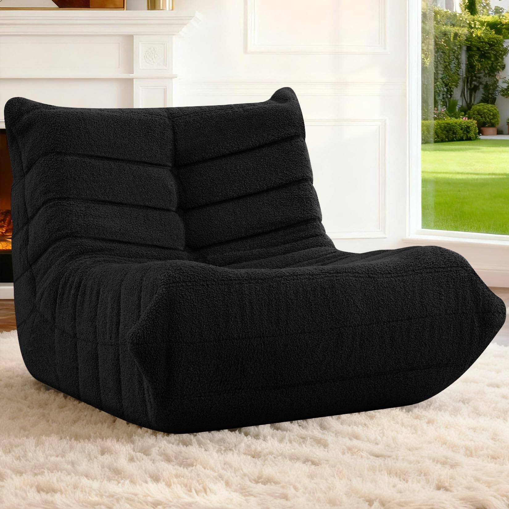 JETRANSPORT - Bean Bag Chair Giant Chairs For Adults Sofa With Filler Faux Memory Foam Couches Fireside Lazy Living - Teddy Fleece-black Single