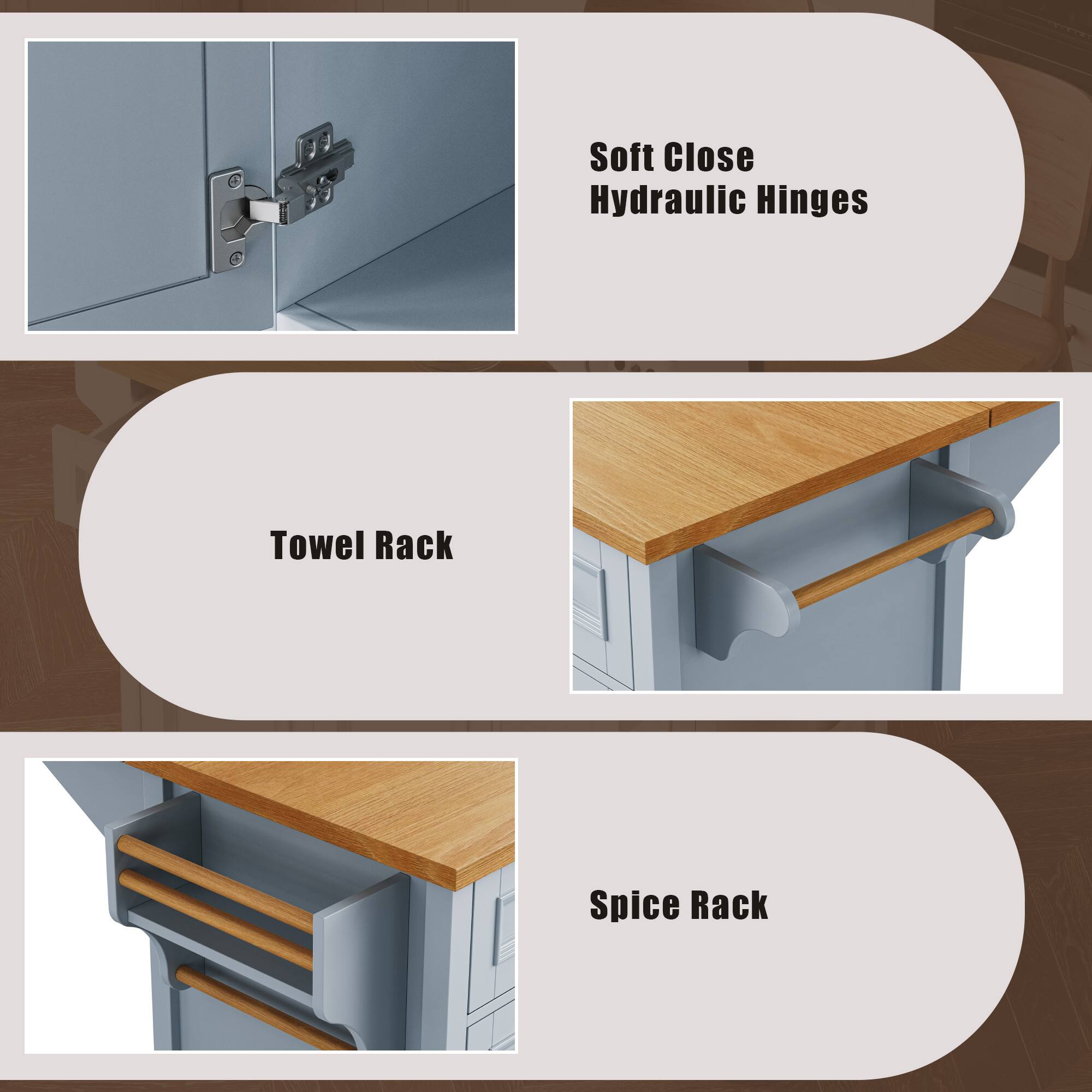 Soft Close Hydraulic Hinges

Towel Rack

Spice Rack
