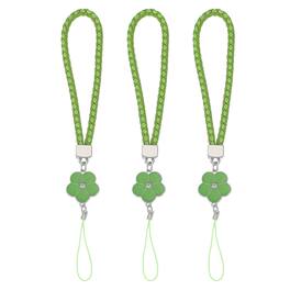 Unique Bargains - 3pcs Creative Braided Flower Phone Charm Wrist Lanyard for Case Camera Keychain Hand String - Green