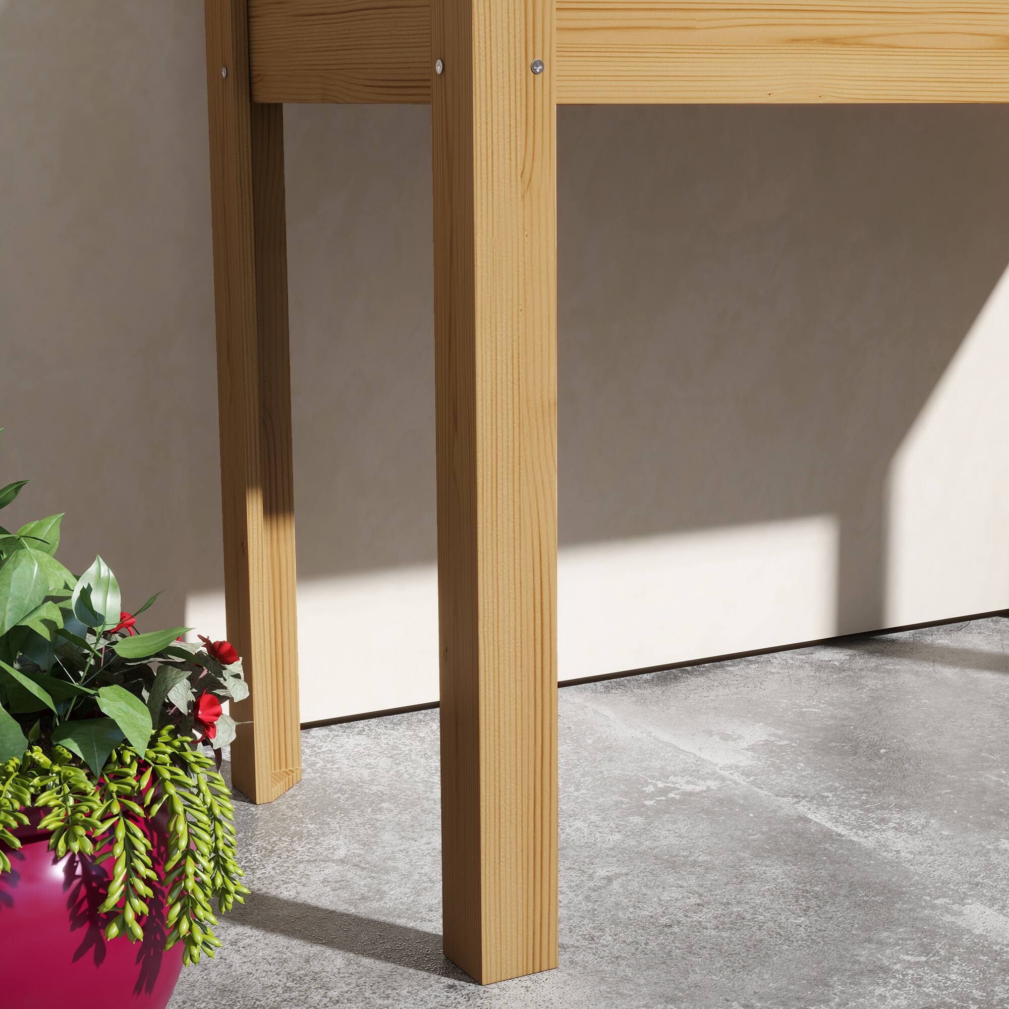 Alt View 8. Outsunny - Raised Garden Bed with Trellis for Climbing Plants, Elevated Wood Planter with Drainage Holes - Natural Wood.