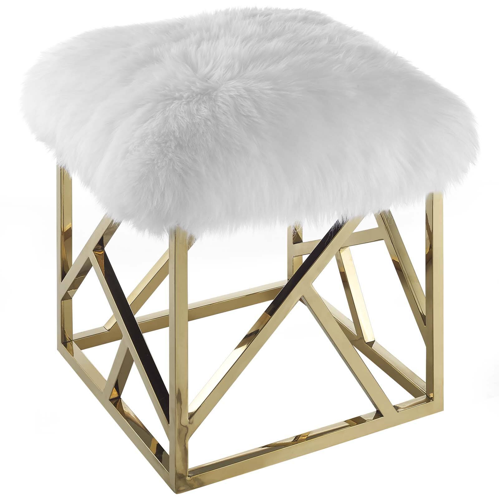 Back. Modway - Intersperse Sheepskin Ottoman by Modway - EEI-2844-GLD-WHI.