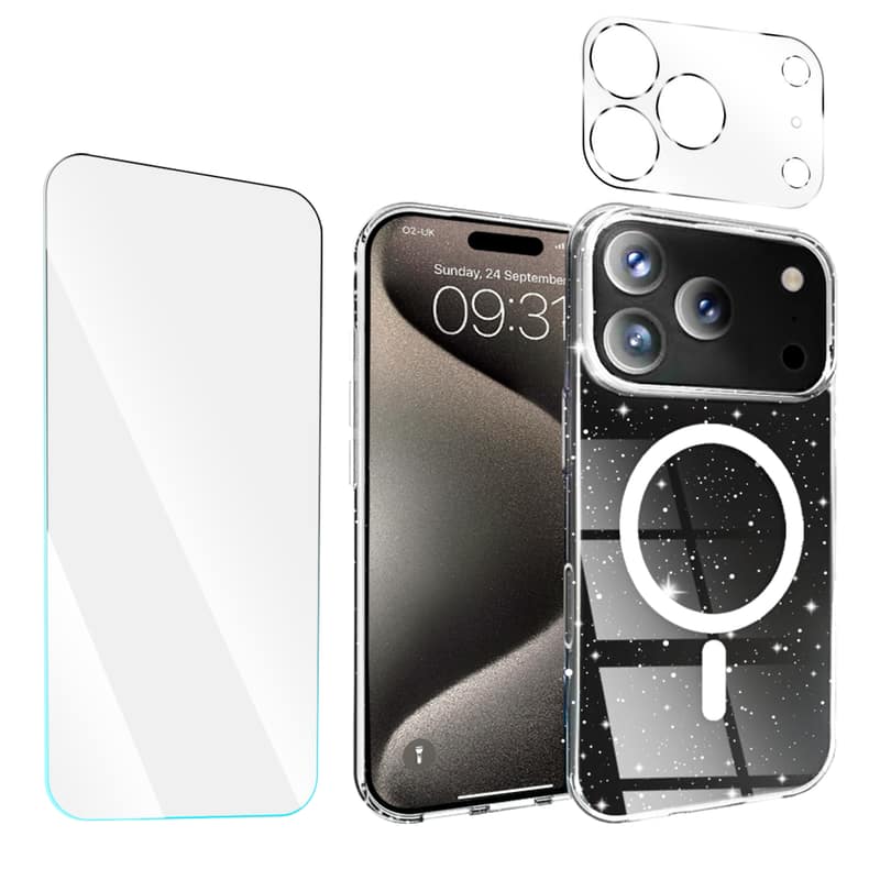 Entronix - iPhone 17 Pro Max Bundle: Glitter Case, Screen & Camera Protectors - Clear