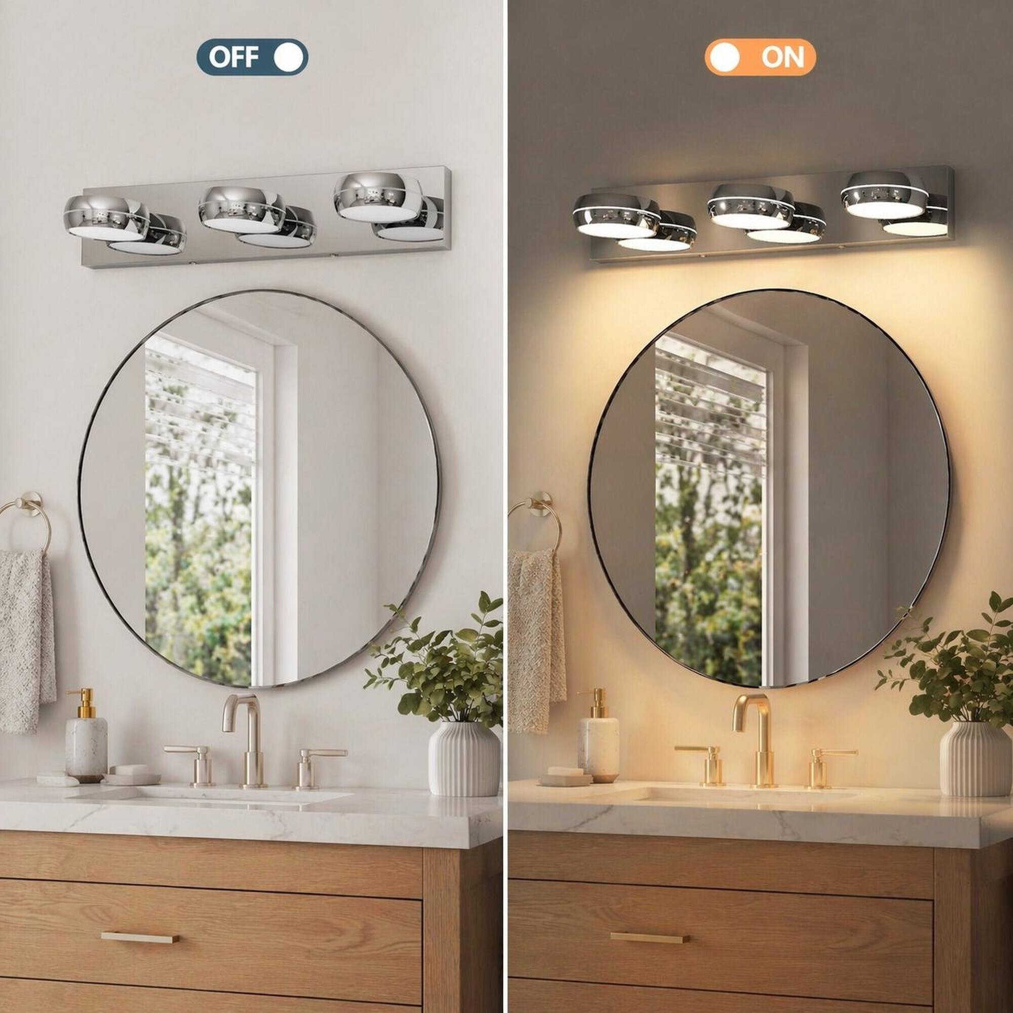 Alt View 2. RYHNUYNE - 20 " LED Vanity Light, 3‑Light Chrome Bathroom Light Fixture Over Mirror,Wall Mount Mirror Lighting for Bathroom - Chrome.