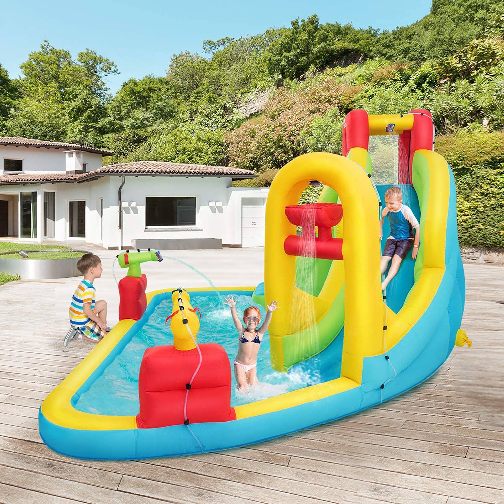 Alt View 1. Costway - Costway Inflatable Water Slide Kids Splash Pool Bounce House with 735W Blower - Multicolor.