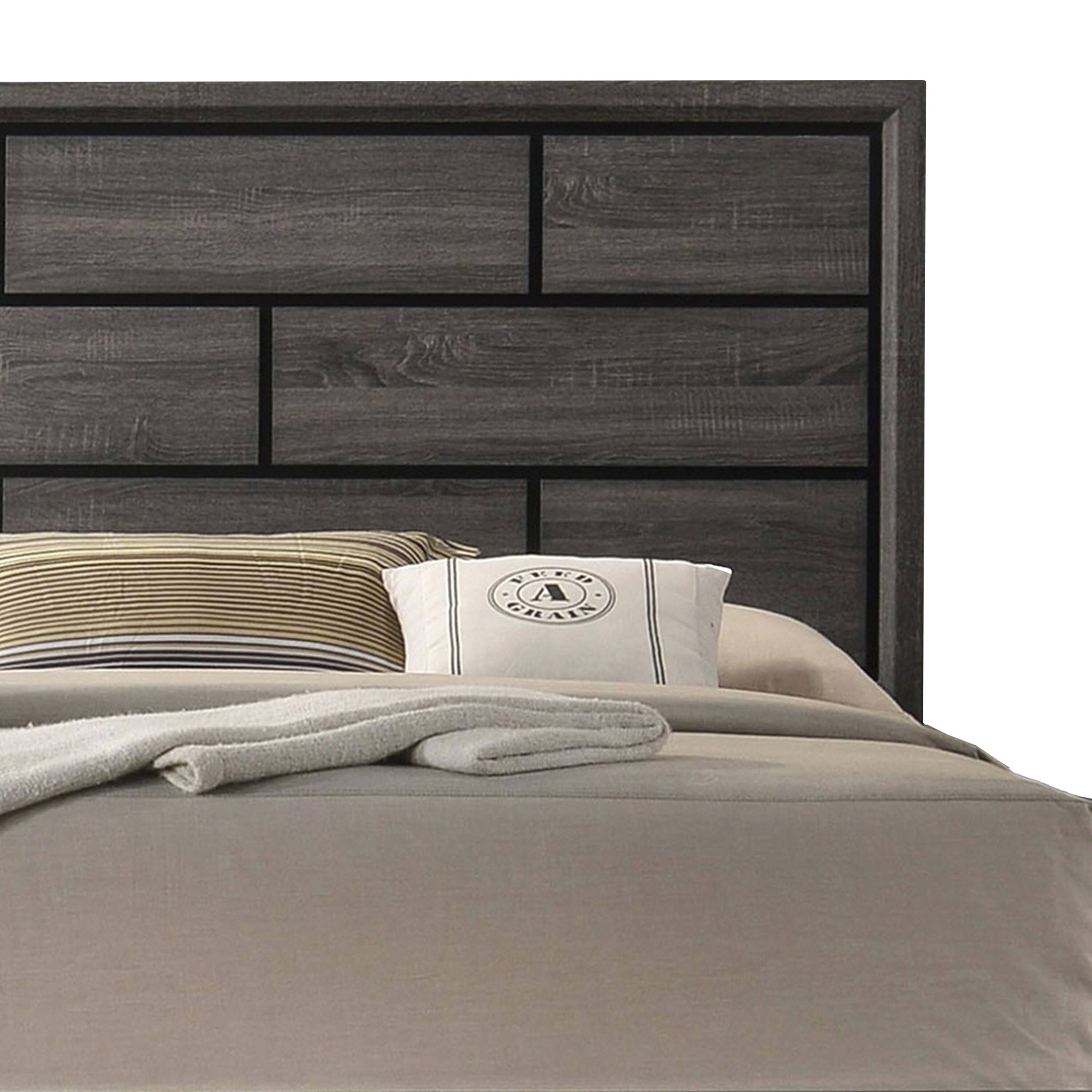 Alt View 1. Manhattan Lane - Erica King Size Bed, Gray and Black Wood Finish, Panel Style Headboard - Gray, Black.