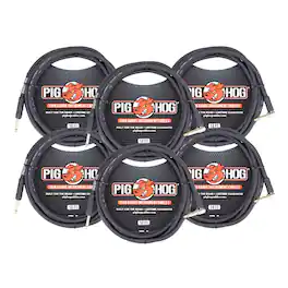 6x Pig Hog Tour Grade 10ft Instrument Cable - Right Angle to Straight Connectors - Black